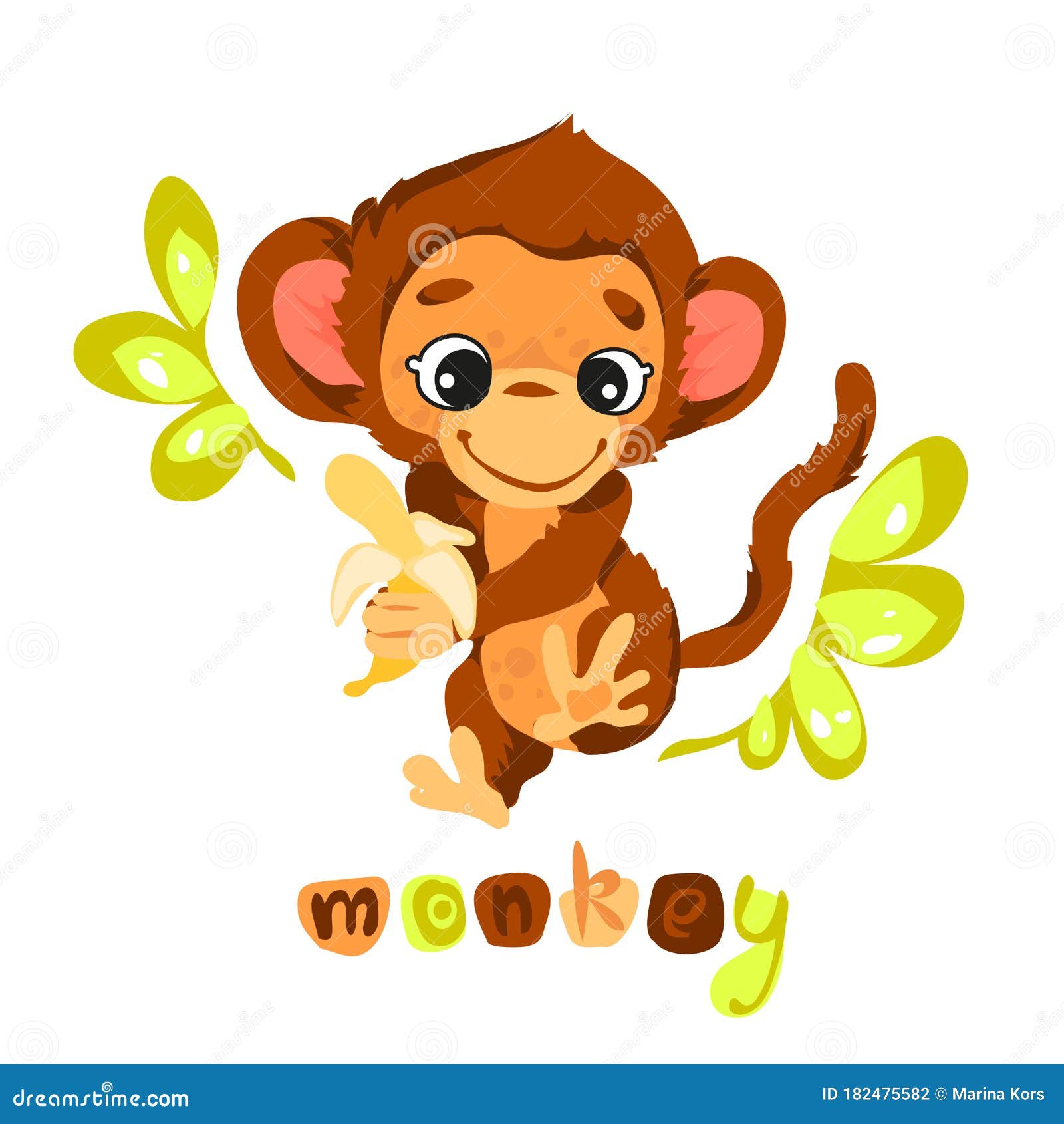 Cute Cartoon Baby Monkey Character, with Peeled Banana in Quotes on Leaf  Background, with Lettering. for Baby Cards or Posters Stock Vector -  Illustration of adorable, playful: 182475582