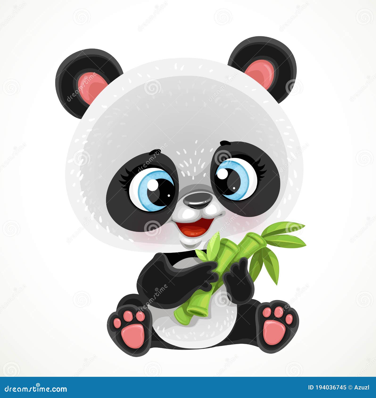 Cute Cartoon Baby Panda Bear Eating Bamboo Stock Vector - Illustration of  mammal, happy: 194036745