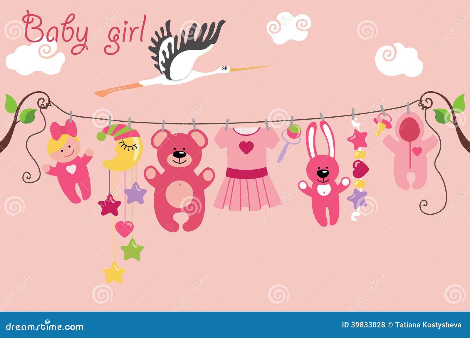 Cute Cartoon Baby Set. Baby Girl Items Stock Vector - Illustration of child, bunny: 39833028 Cute Cartoon Baby Set. Baby Girl Items Stock Vector - Illustration of child, bunny: 39833028