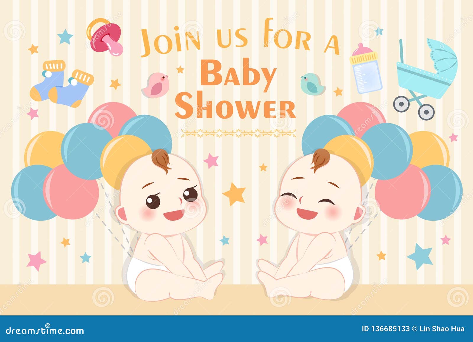 Cartoon Baby Shower Invitation Card Stock Vector - Illustration of birth,  background: 136685133