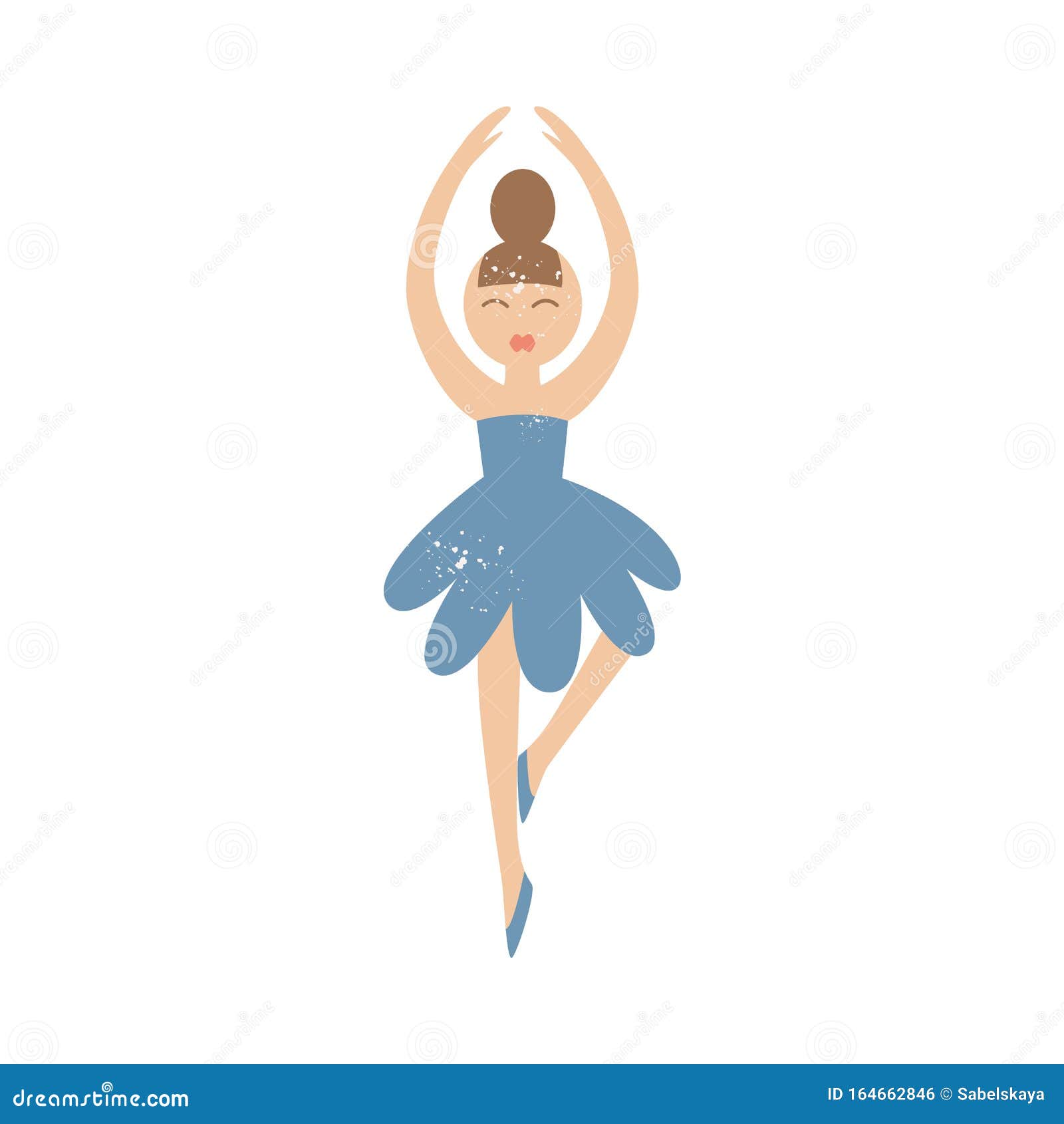 Cute Cartoon Ballerina in Blue Dress Standing in Elegant Ballet Pose ...