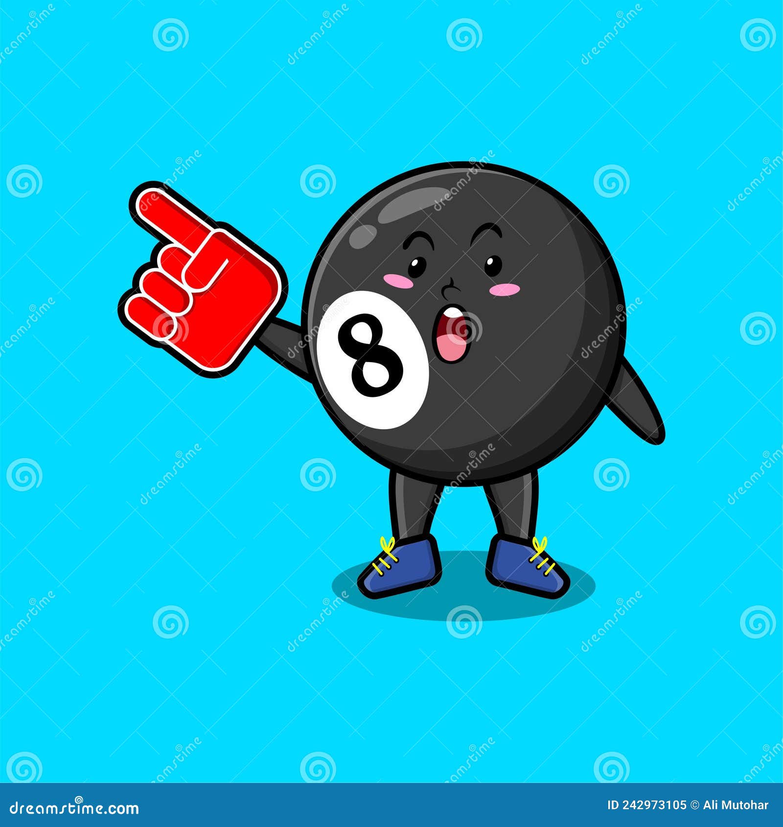 Cute Cartoon Billiard Ball Flat Character Stock Vector Illustration