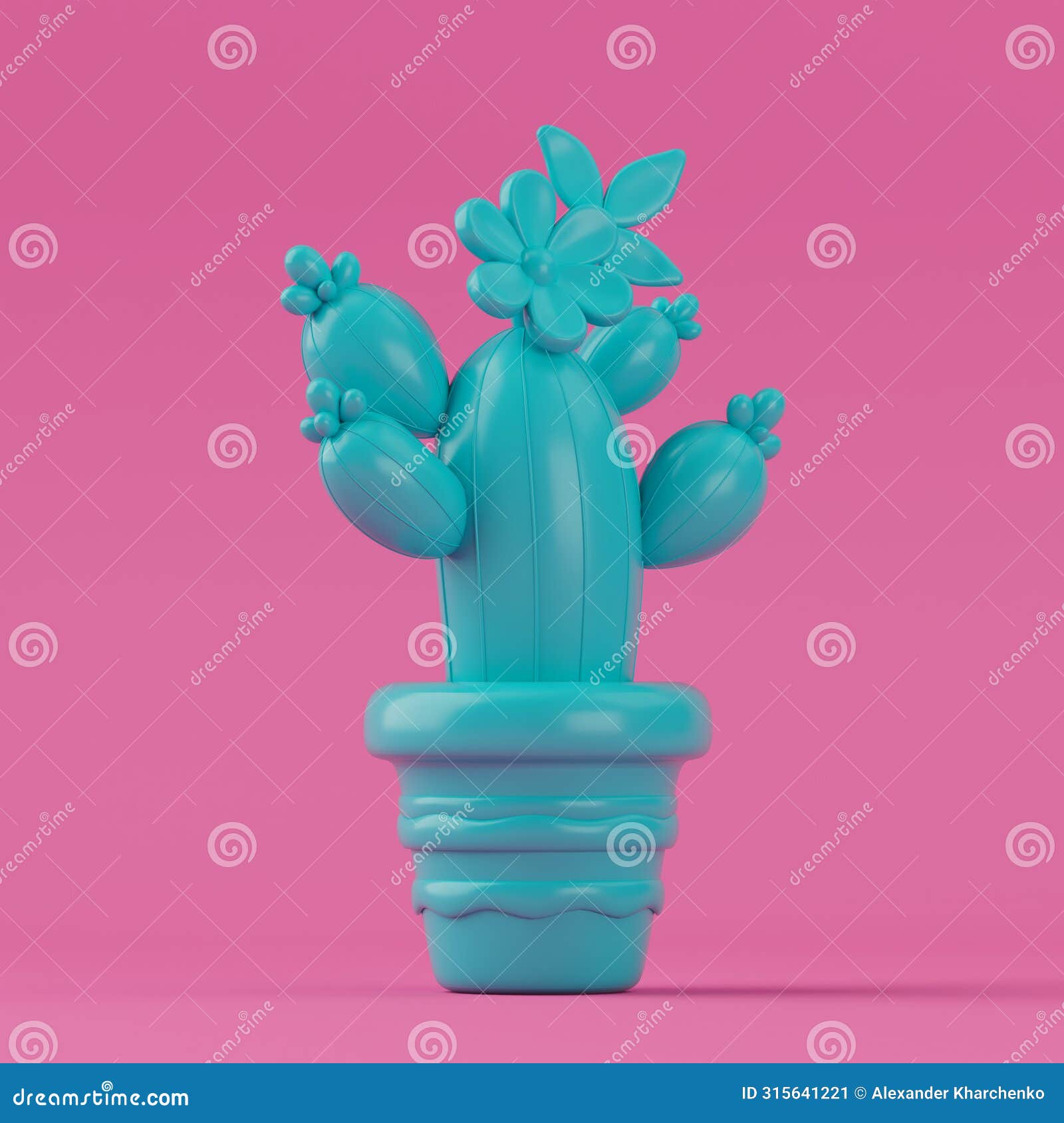 cute cartoon blue cactus in duotone style. 3d rendering