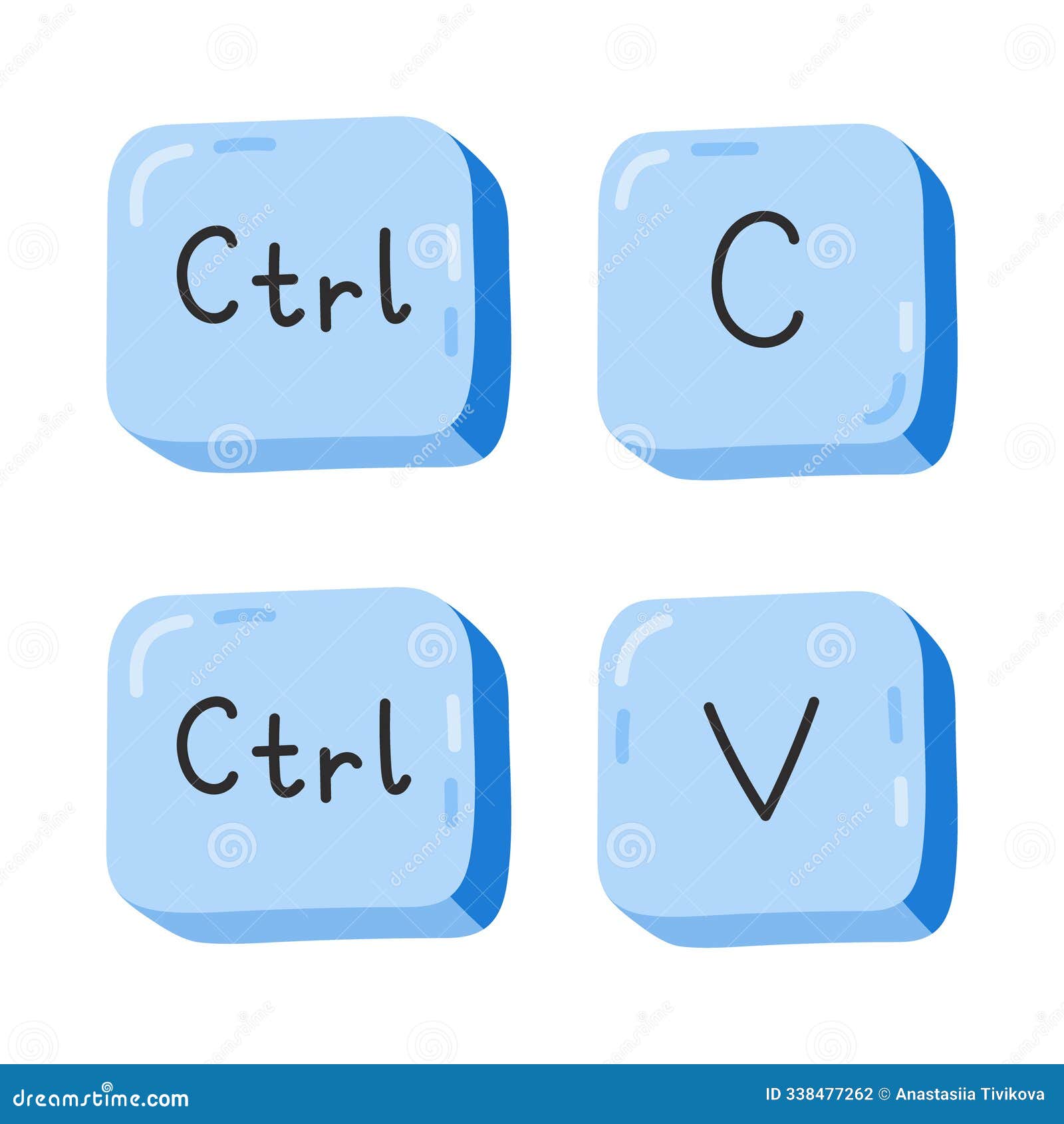 cute cartoon blue ctrl c and ctrl v keyboard buttons. copy and paste key shortcuts for pc, computer and laptop. key