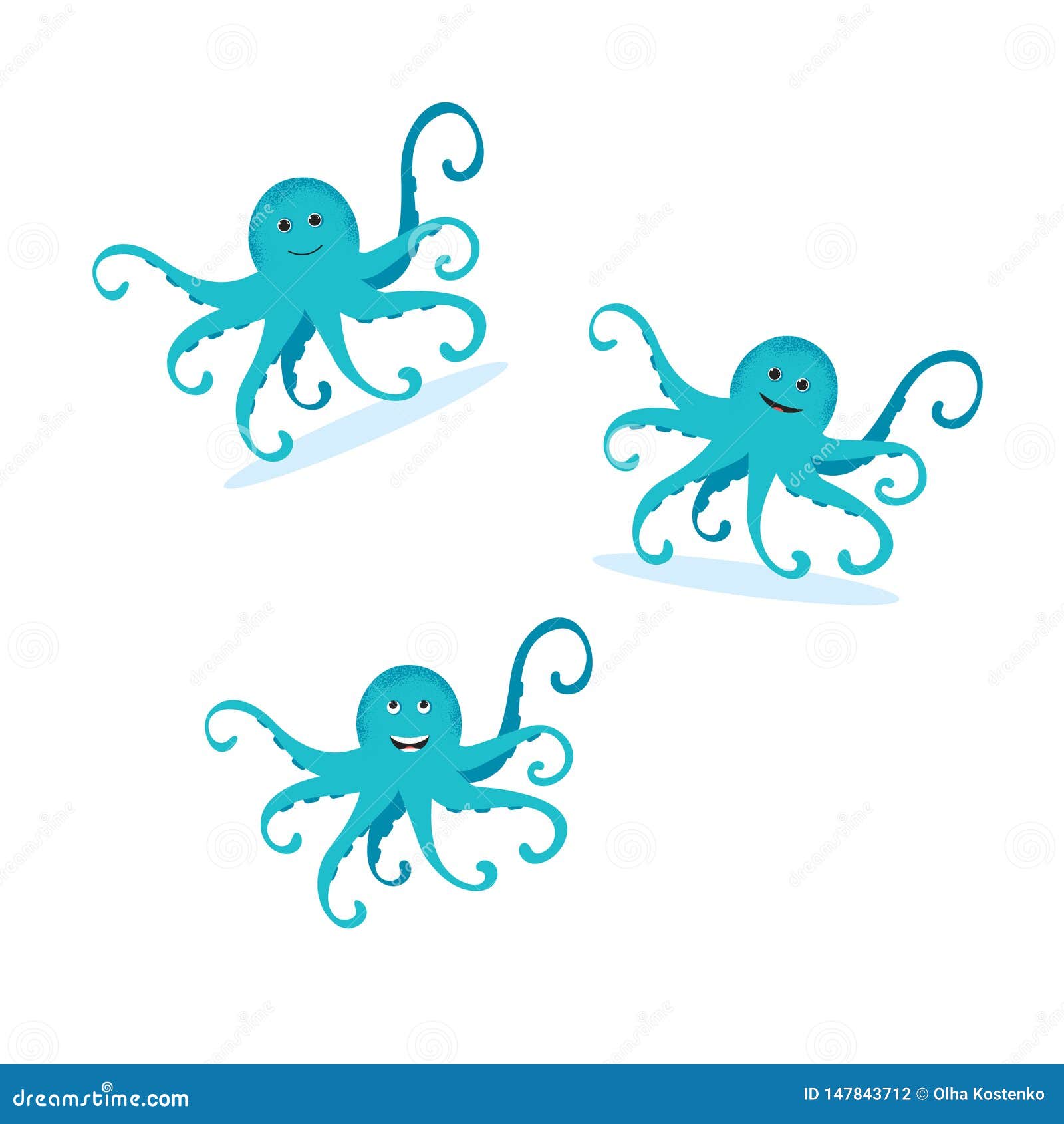 Cute Cartoon Blue Octopus Drawing Stock Vector - Illustration of colorful,  animal: 147843712