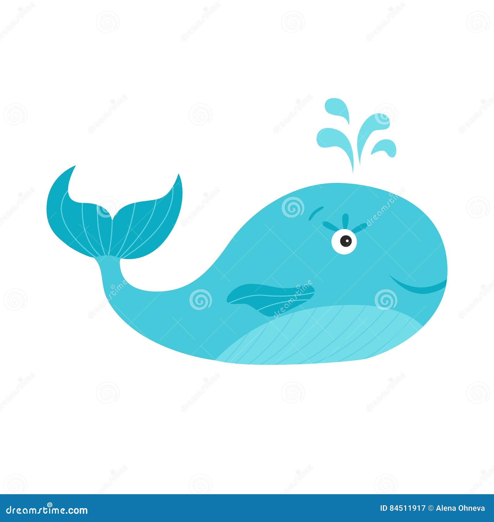 Cute Cartoon Blue Whale on White Background. Stock Vector ...