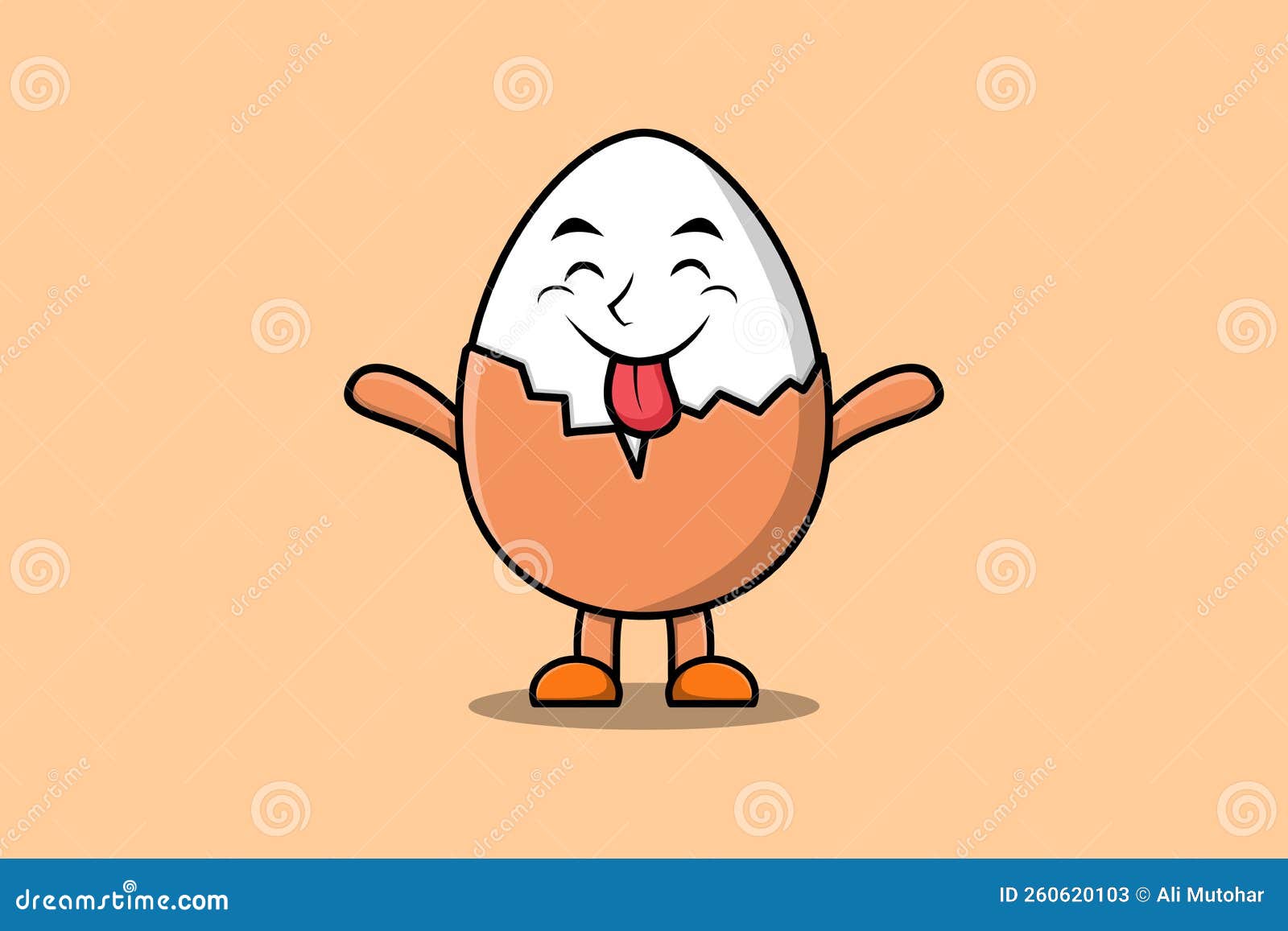 Cute Cartoon Boiled Egg with Flashy Expression Stock Vector