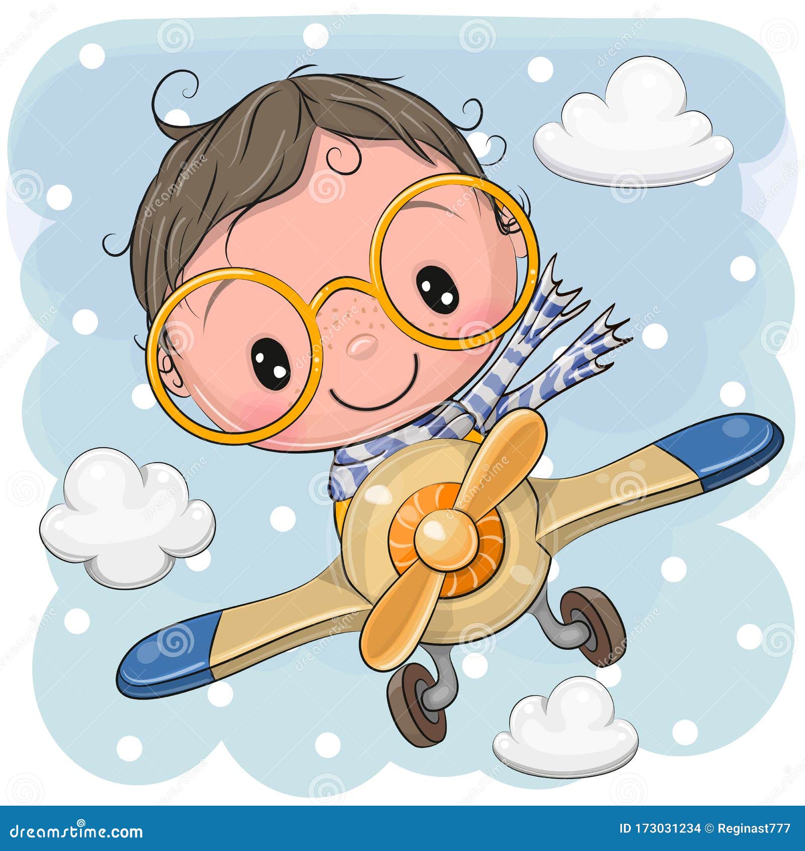 Cartoon Boy is Flying on a Plane Stock Vector Illustration of flying