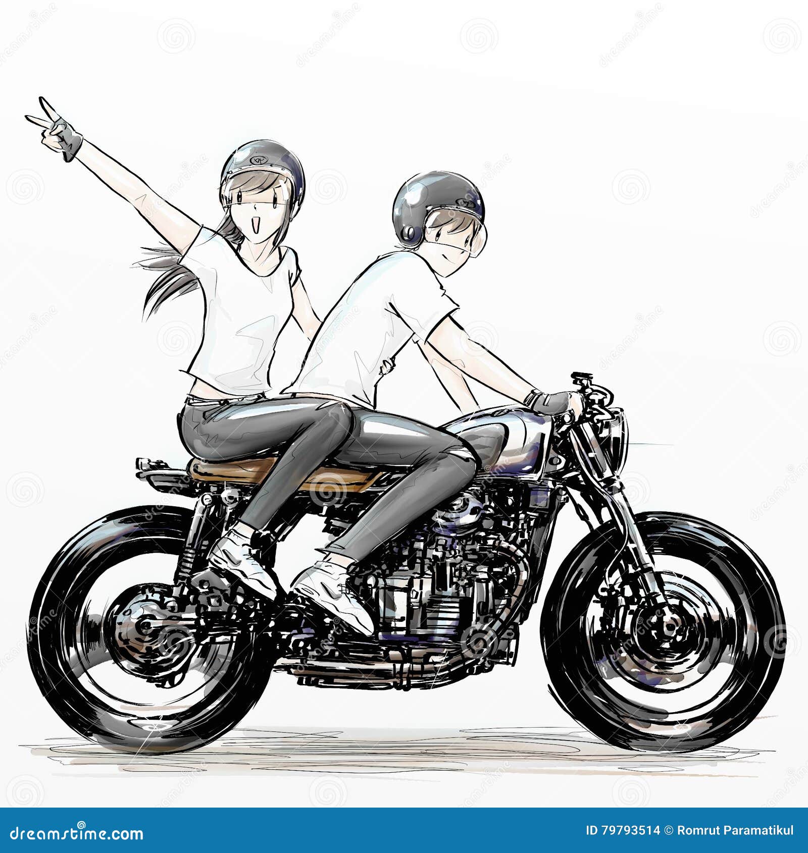 Cute Cartoon Boy and Girl Riding Motorcycle Stock Illustration -  Illustration of casual, attractive: 79793514