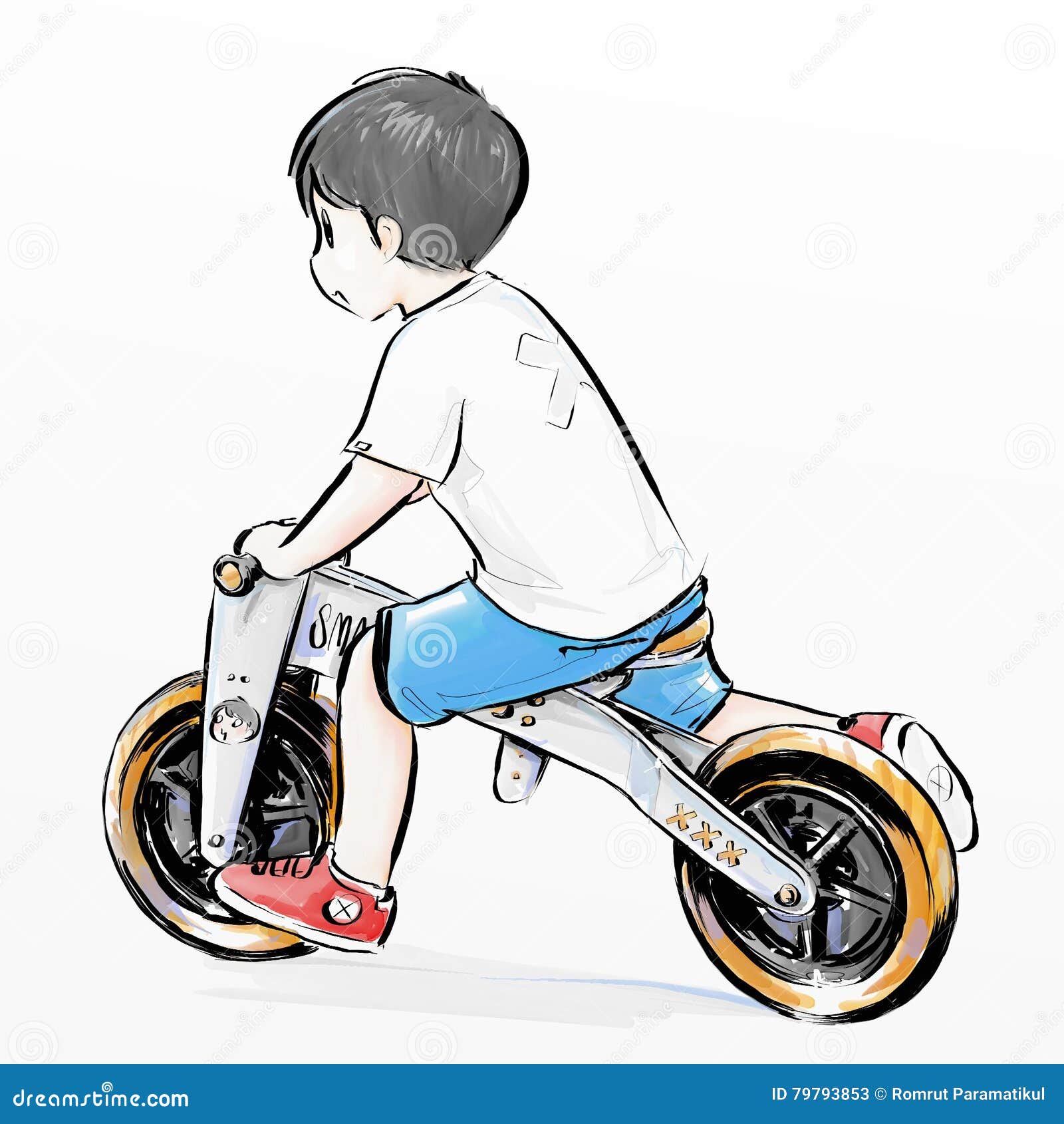 Cute Cartoon Boy Riding Bike Stock Illustration - Illustration of handle,  draw: 79793853