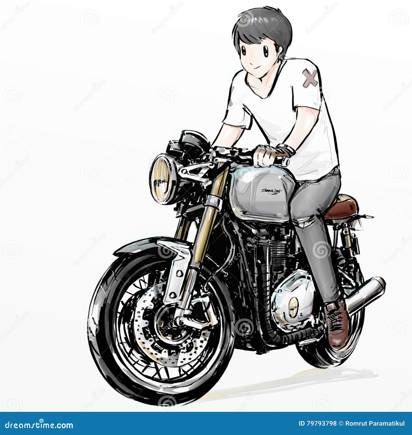 Cute Cartoon Boy Riding Motorcycle Stock Illustration Illustration Of Cool Biker