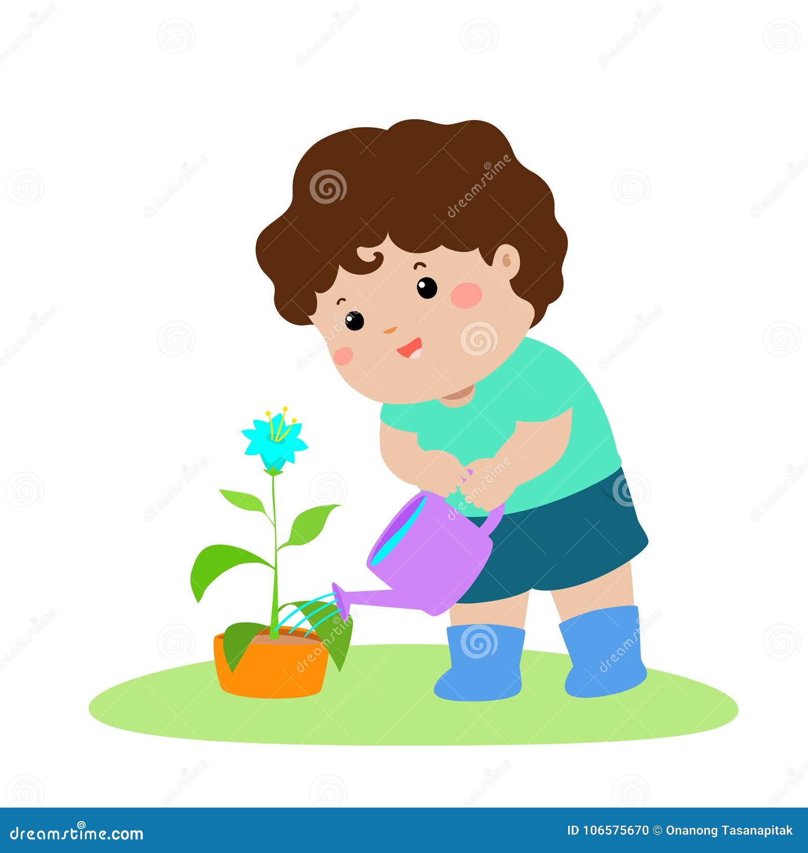 Cute Cartoon Boy Watering Plant . Stock Vector - Illustration of smile