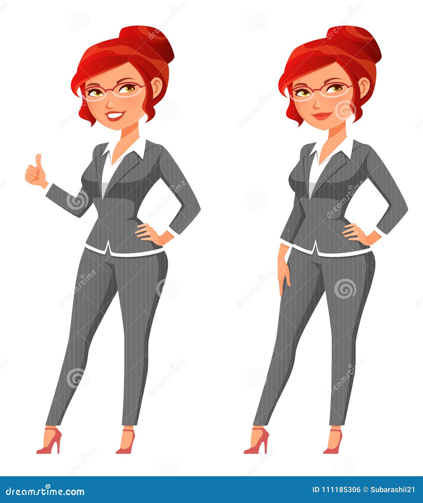 Cute Cartoon Businesswoman in Grey Suit Stock Vector - Illustration of ...