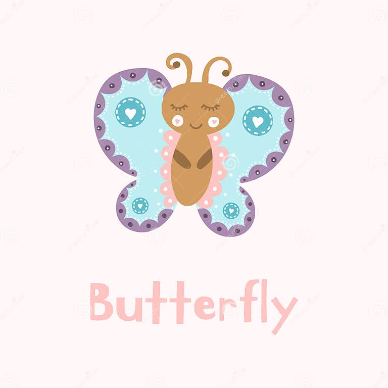 Cute Cartoon Butterfly. Character for Kids Isolated on White Background ...