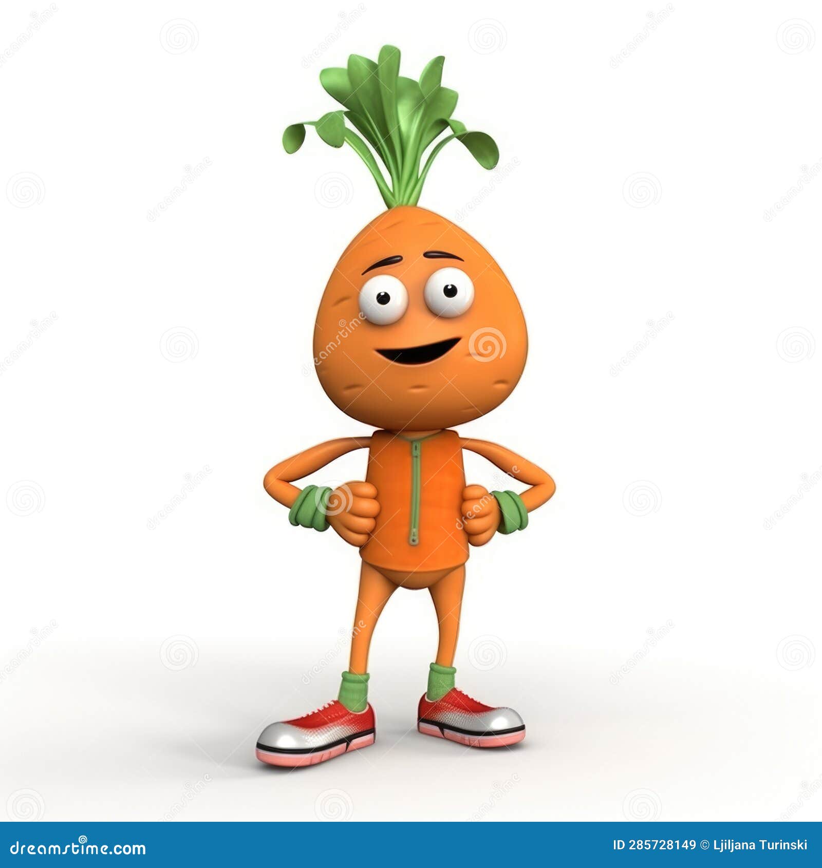Cute Cartoon Carrot Character, Animated with a Face Stock Illustration
