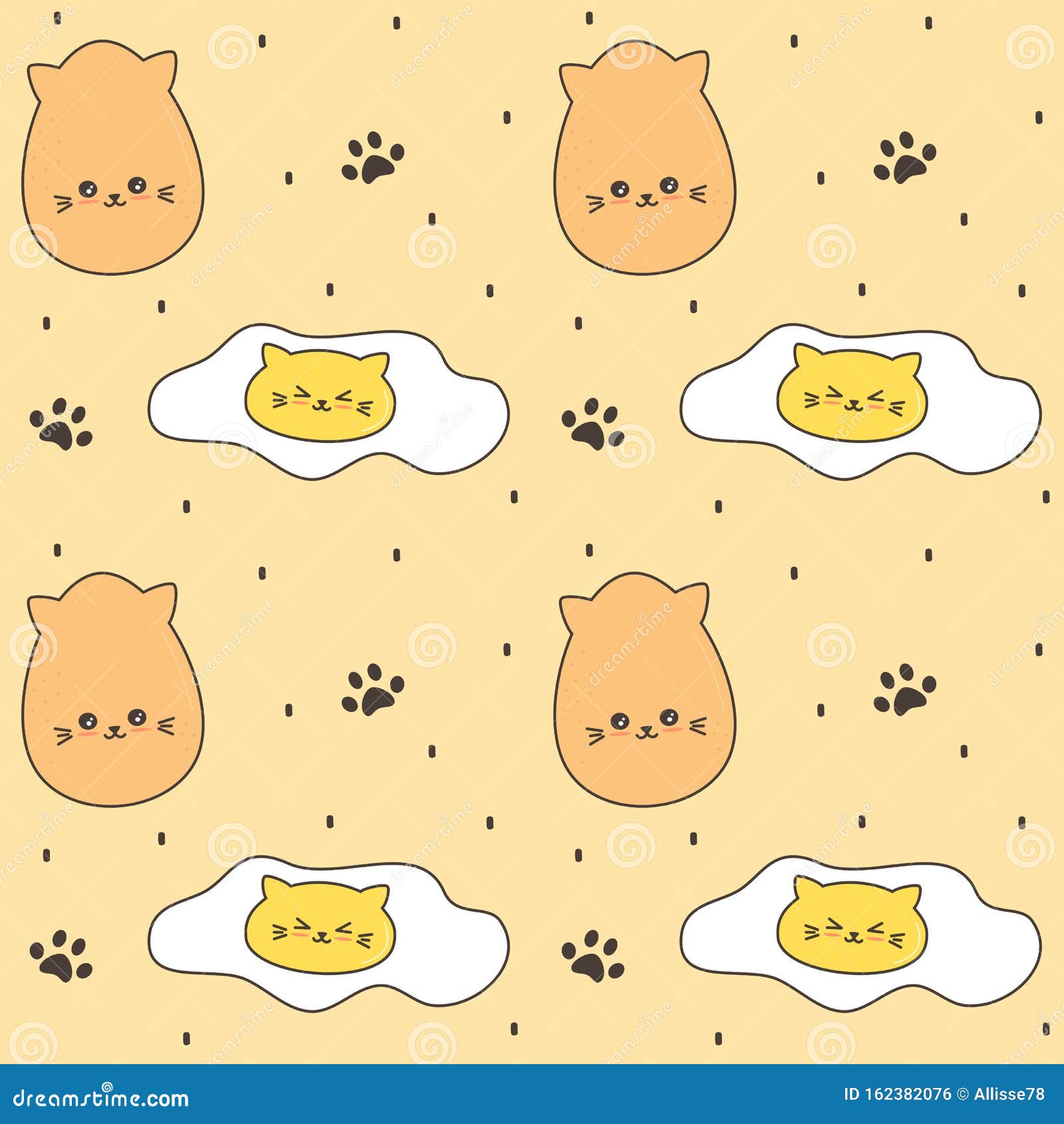 Cute Cartoon Cat Eggs Seamless Vector Pattern Background Funny ...