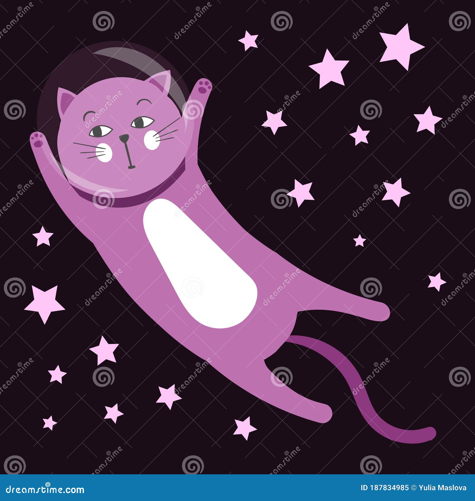 Cute Cartoon Cat Flies in Space. Cat Astronaut. Starry Sky Stock Vector ...