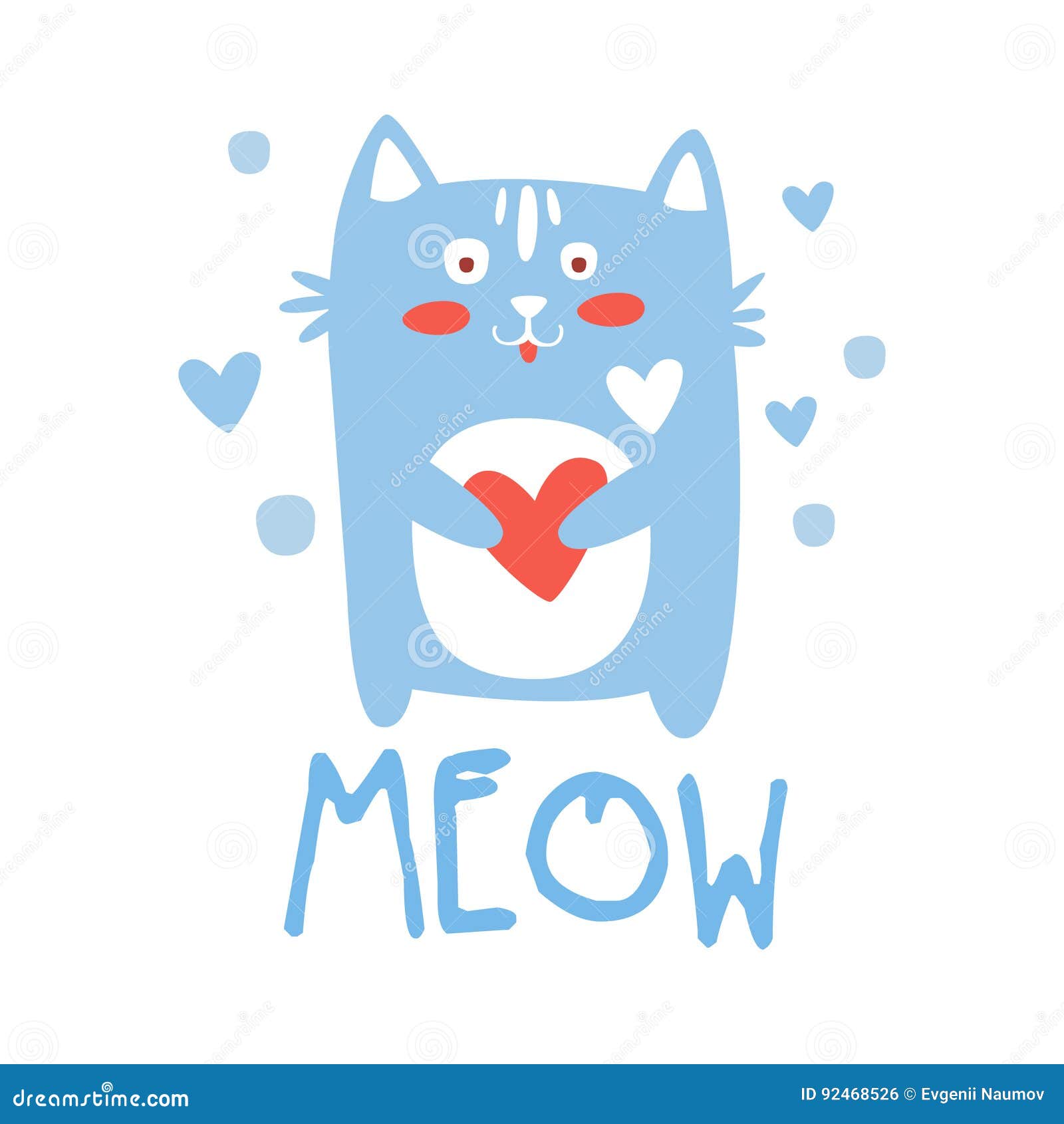 Cute Cartoon Cat with Heart. Meow Colorful Hand Drawn Vector ...