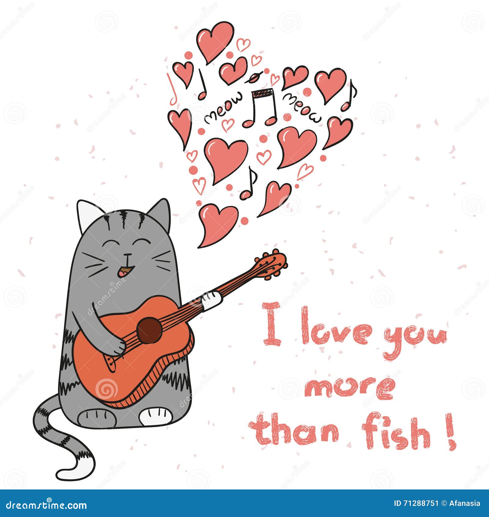Cute Cartoon Cat in Love. Doodle Singing Cat with Guitar Stock Vector ...