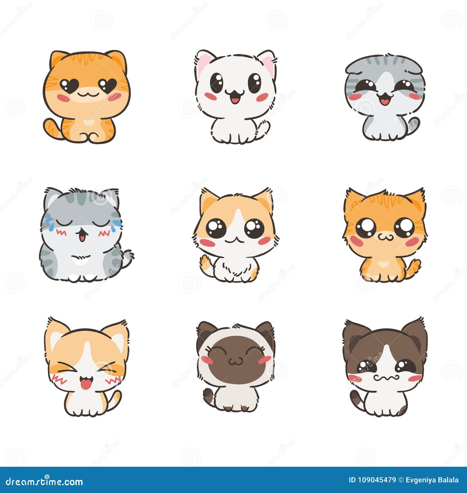 Cute Cartoon Cats and Dogs with Different Emotions. Sticker Collection ...