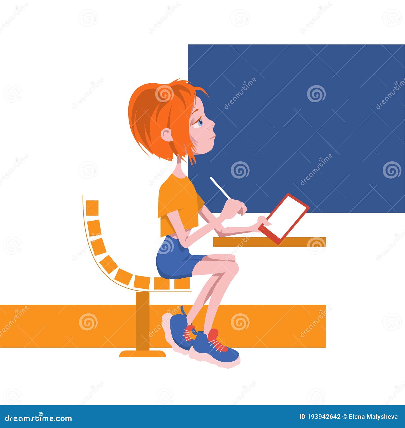 Cute Cartoon Character Girl at Her Desk at School, Institute, Office, Home  Stock Vector - Illustration of business, learn: 193942642