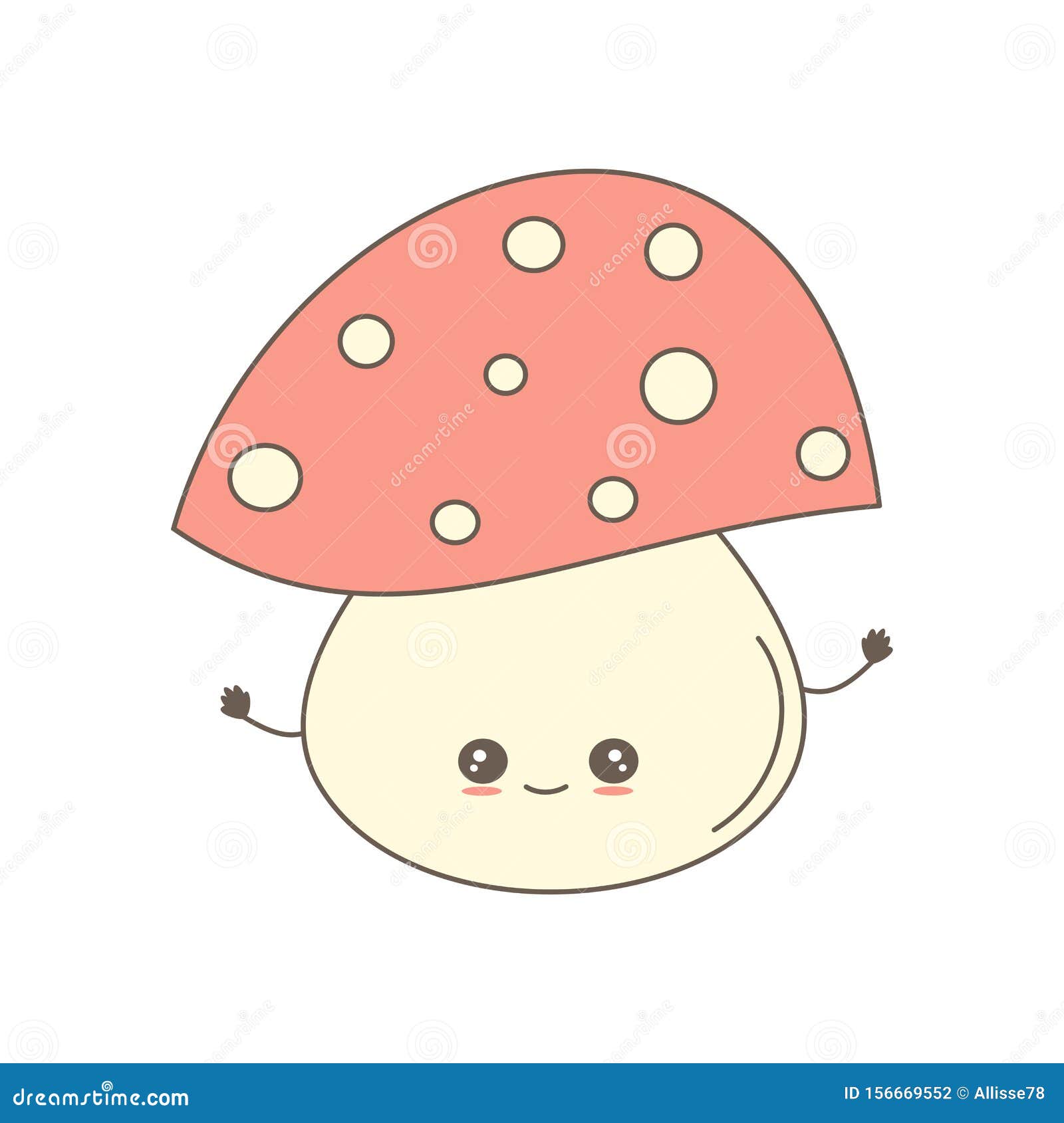 Cute Cartoon Character Mushroom Vector Illustration Isolated on White