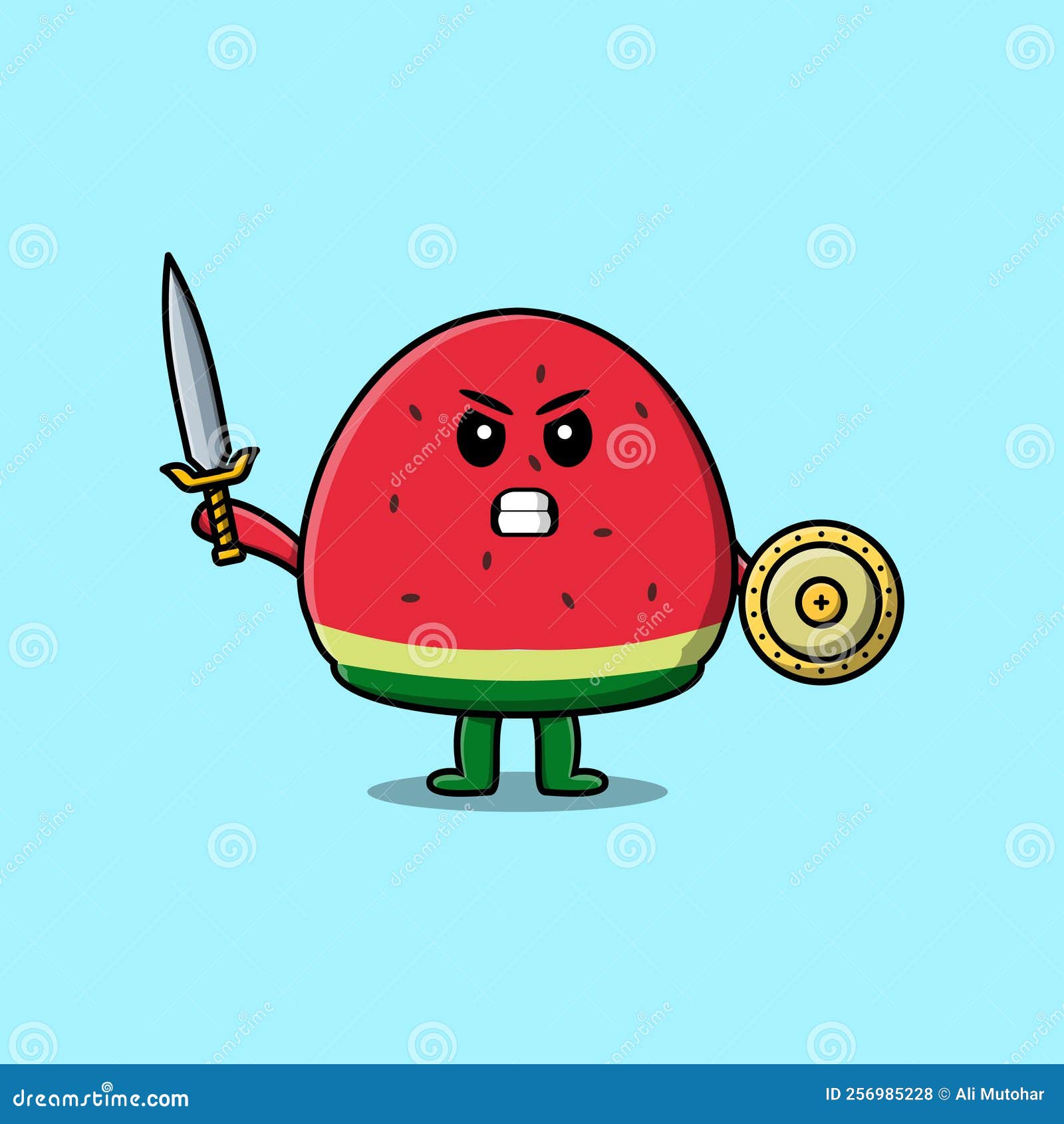 Cute Cartoon Watermelon Holding Sword and Shield Stock Vector ...