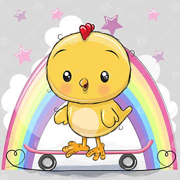 Cute Cartoon Chick with Skateboard Stock Vector - Illustration of ...