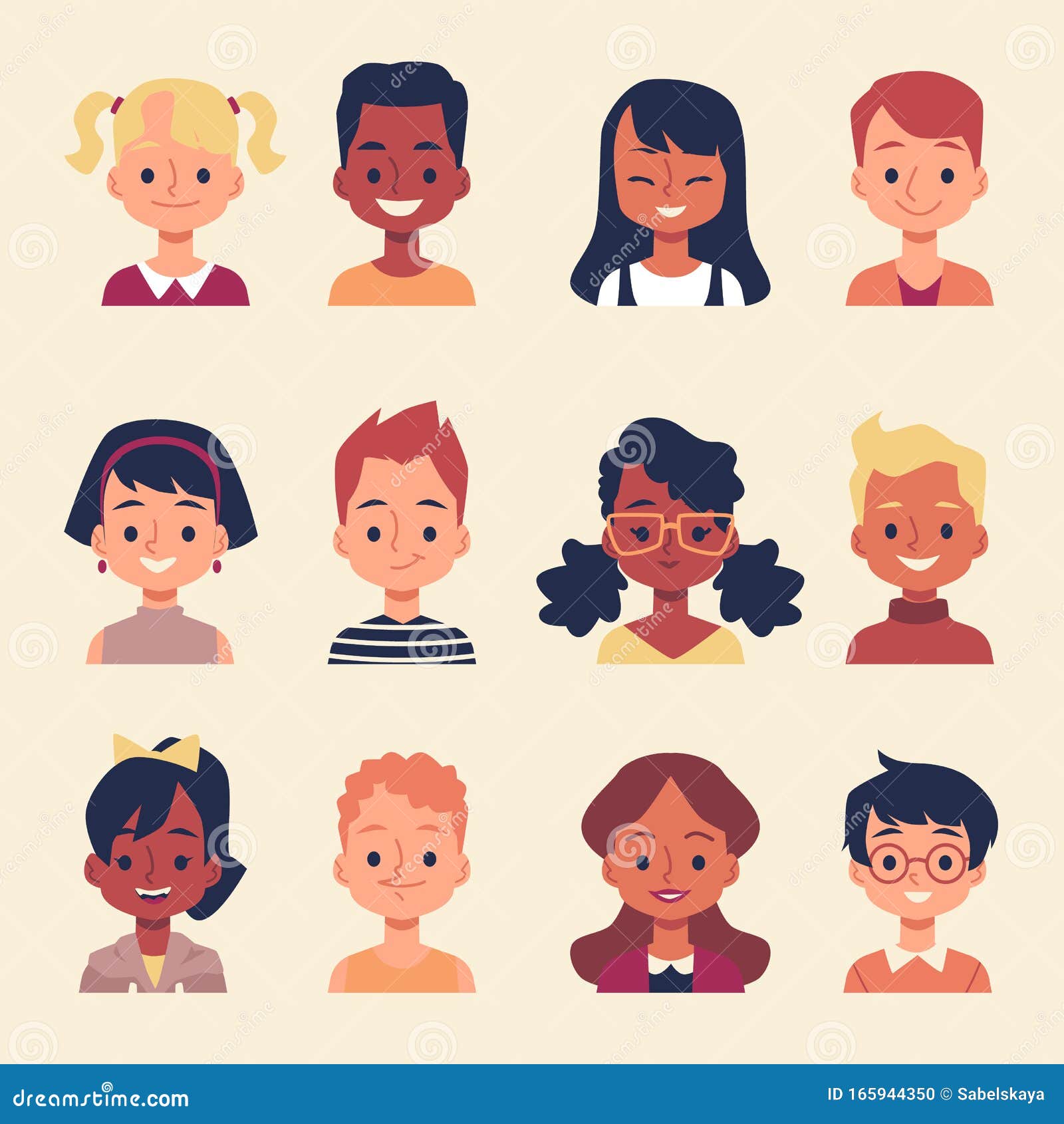 eb zien Motivatie Cute Cartoon Children Portret Set - Verschillende Groepen Jongens En Meisjes  Vector Illustratie - Illustration of kinderen, gezichts: 165944350