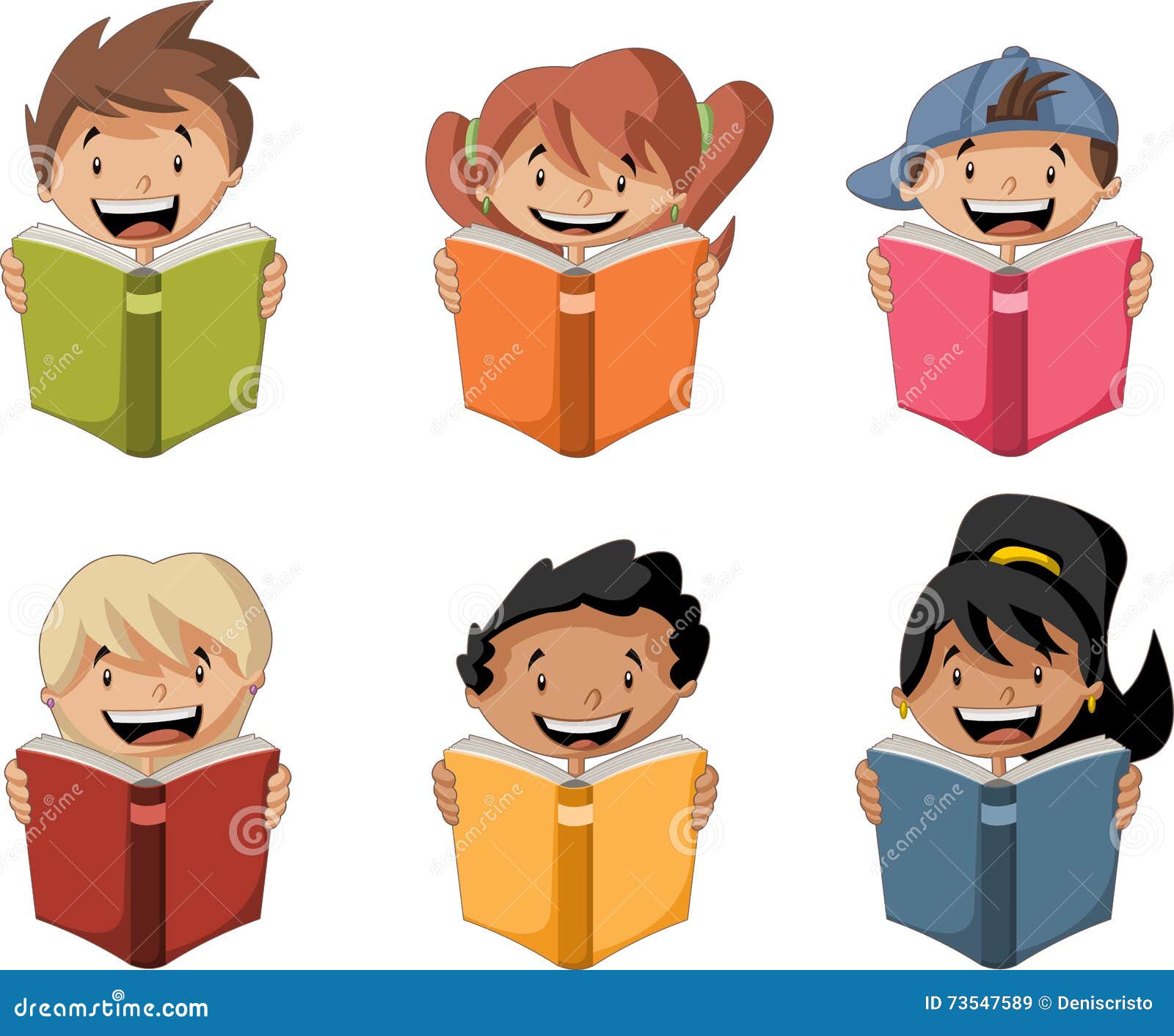 Cute Cartoon Children Reading Books. Stock Vector - Illustration of  schoolgirl, learn: 73547589
