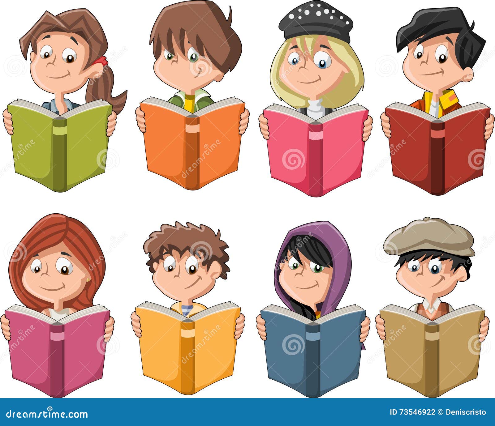 Cute Cartoon Children Reading Books. Stock Vector - Illustration of teen,  comic: 73546922