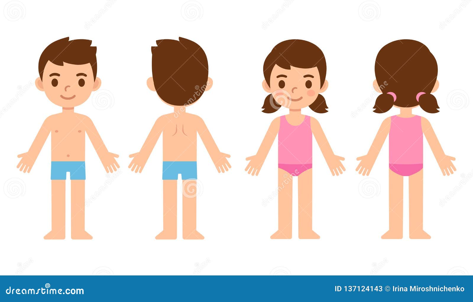 Toddler Girls Porn Cartoons - Cartoon Children Front And Back Stock Vector - Illustration ...