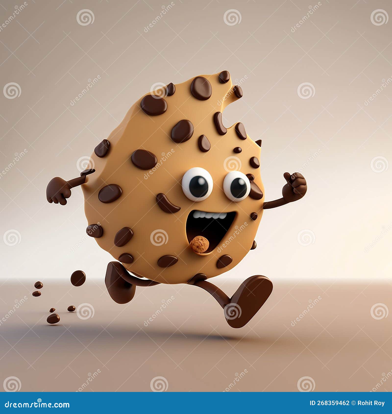 Cute Cartoon Chocolate Chip Character Running Stock Illustration
