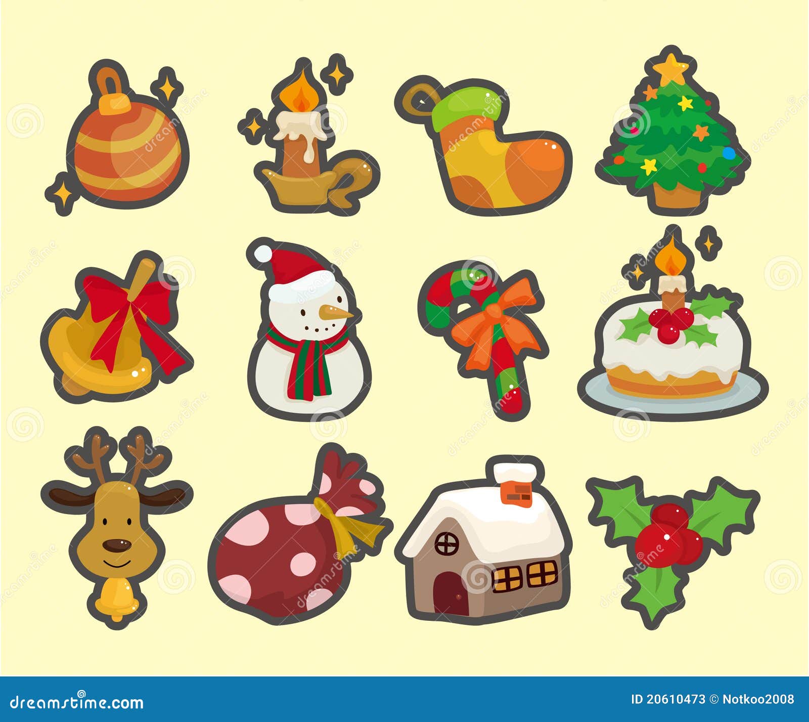 Cute Cartoon Christmas Element Icons Stock Vector - Illustration of