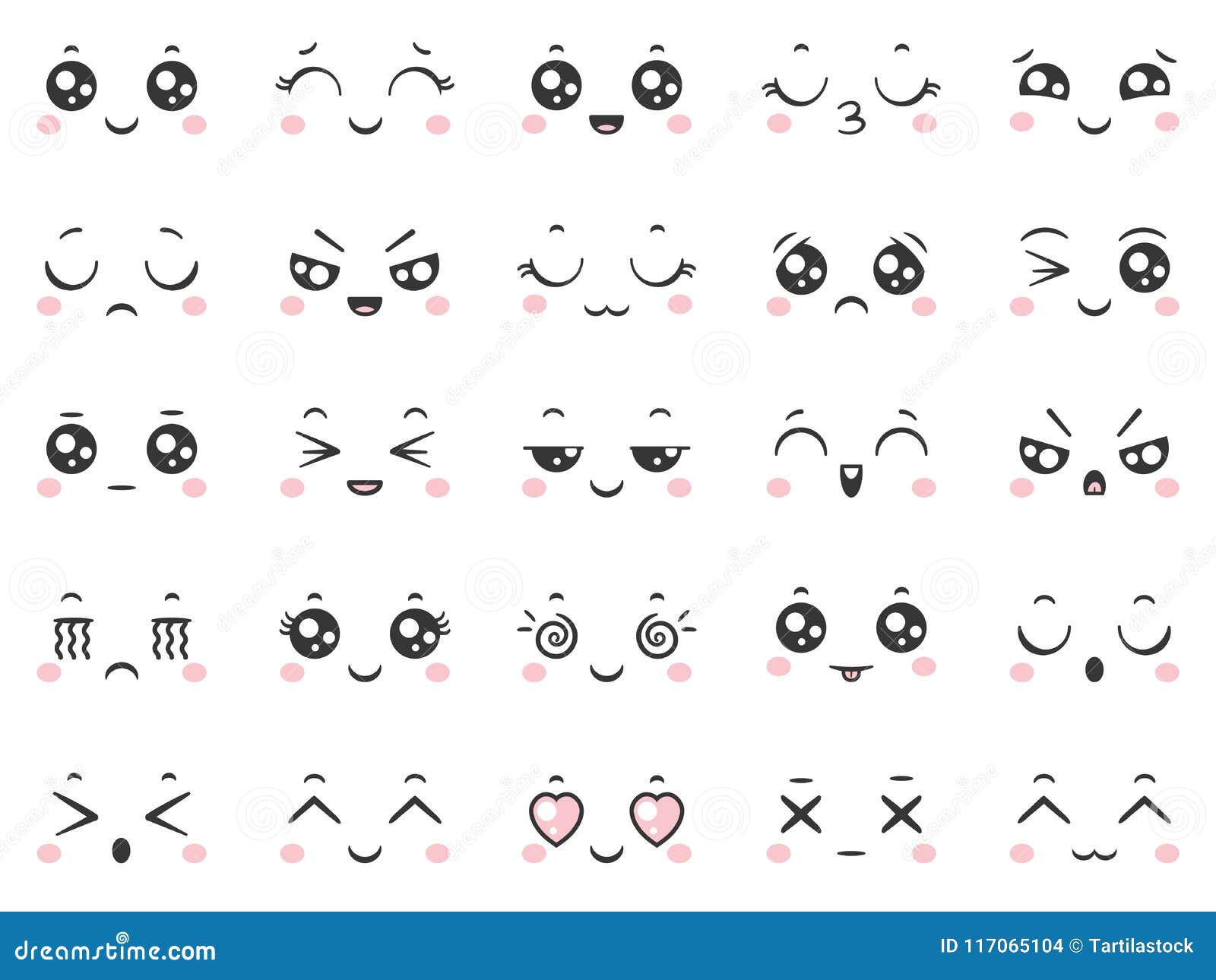 Cute Doodle Emoticons with Facial Expressions. Japanese Anime Style Emotion  Faces and Kawaii Emoji Icons Vector Set Stock Vector - Illustration of  happy, humor: 117065104