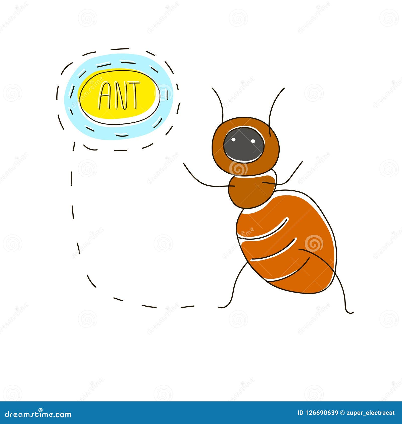Cute Cartoon Concept with Funny Bug: Ant and Name Text. Stock Vector -  Illustration of drawing, antenna: 126690639