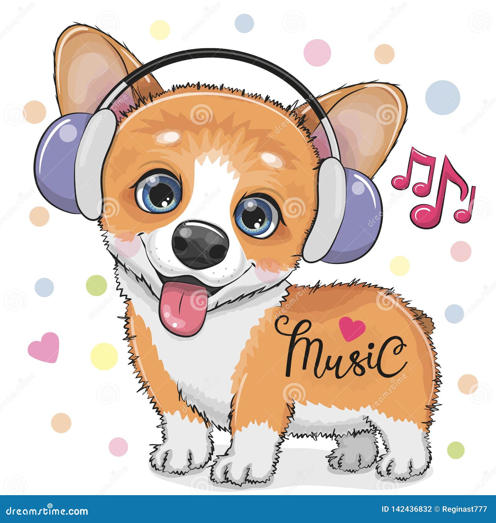 cute cartoon corgi dog with headphones