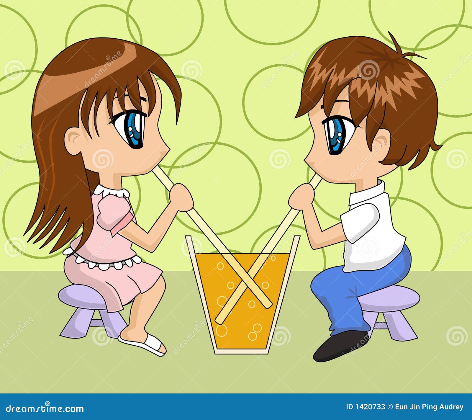 Cute Cartoon Couple Drinking Stock Photos - Image: 1420733