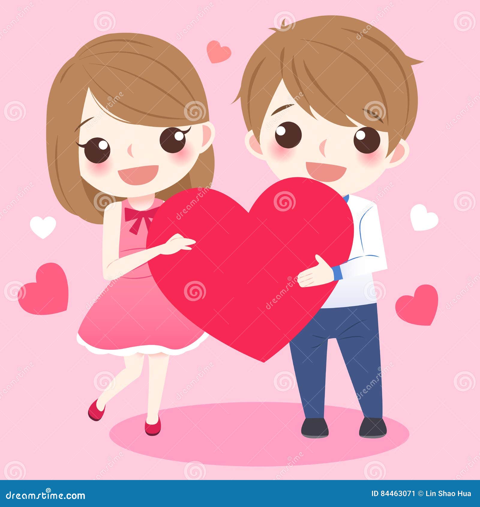 Cute Cartoon Couple Take Heart Stock Vector - Illustration of ...