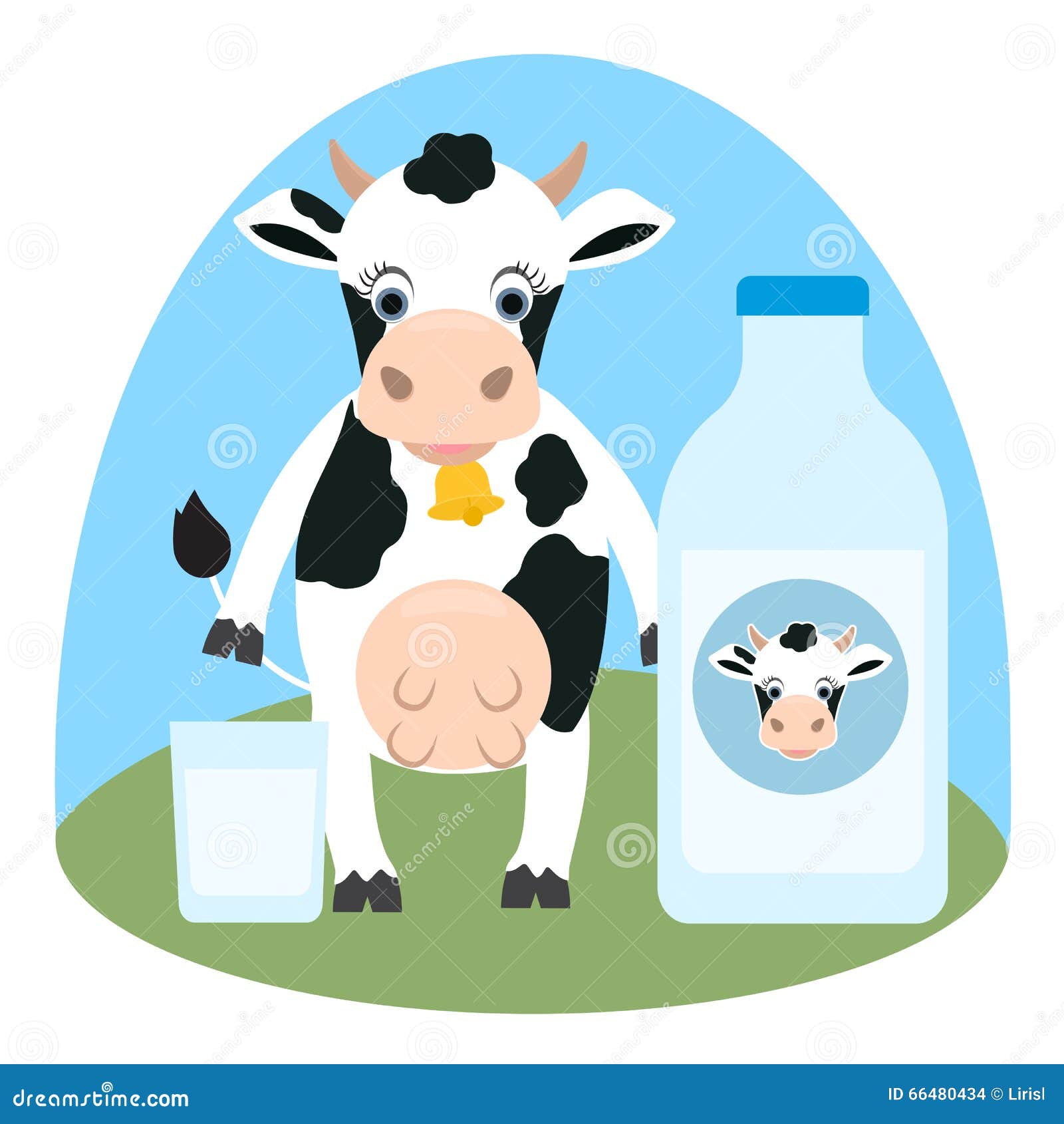 Cute Cartoon Cow With Glass And Milk Bottle And Label On It Illustration  66480434 - Megapixl