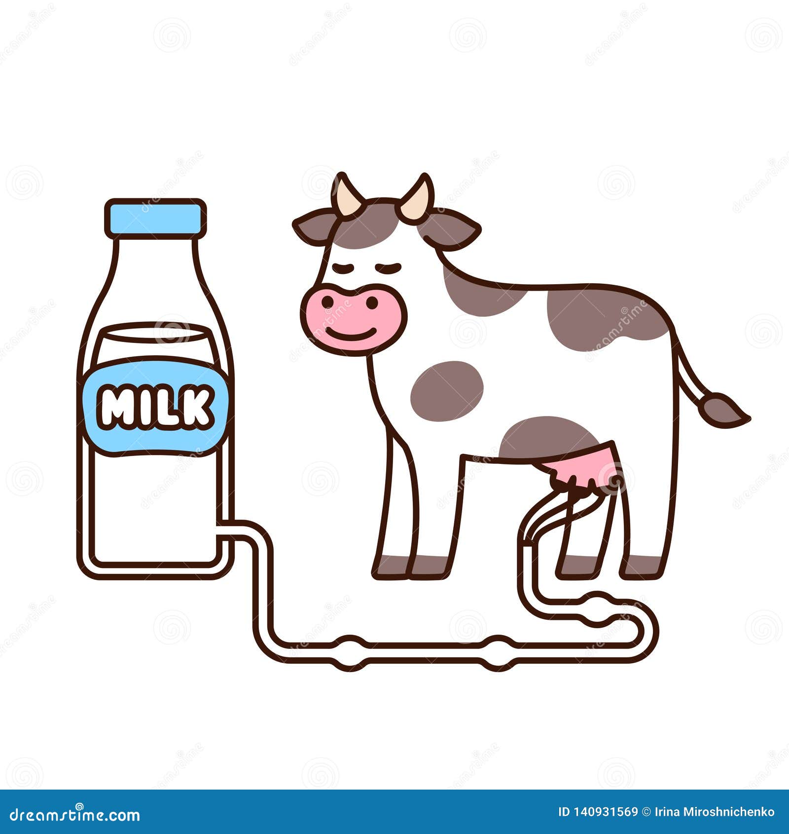 Cute cartoon cow milking stock vector. Illustration of smile - 140931569