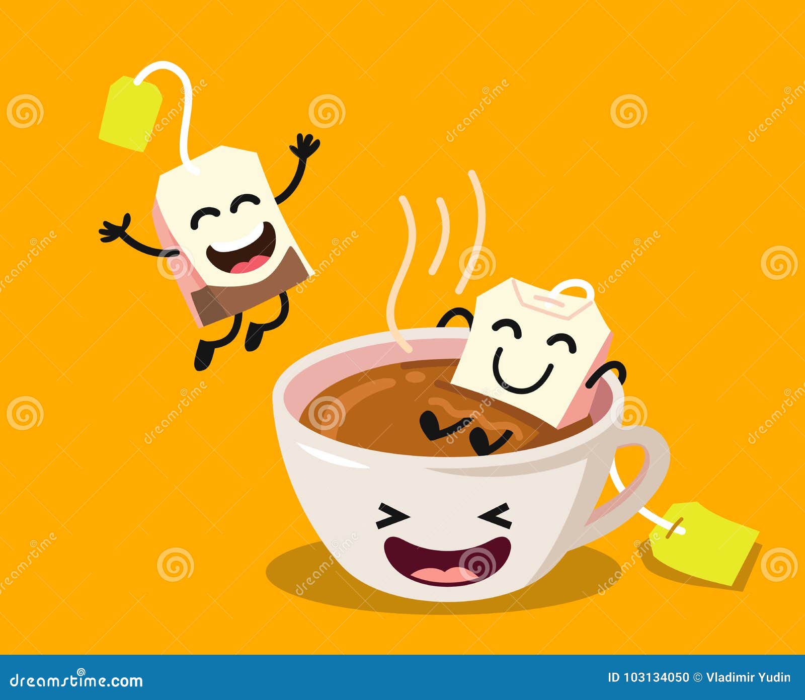 Cute Cartoon Cup Of Tea With Happy Tea Bags Stock Vector - Illustration Of  Character, Label: 103134050