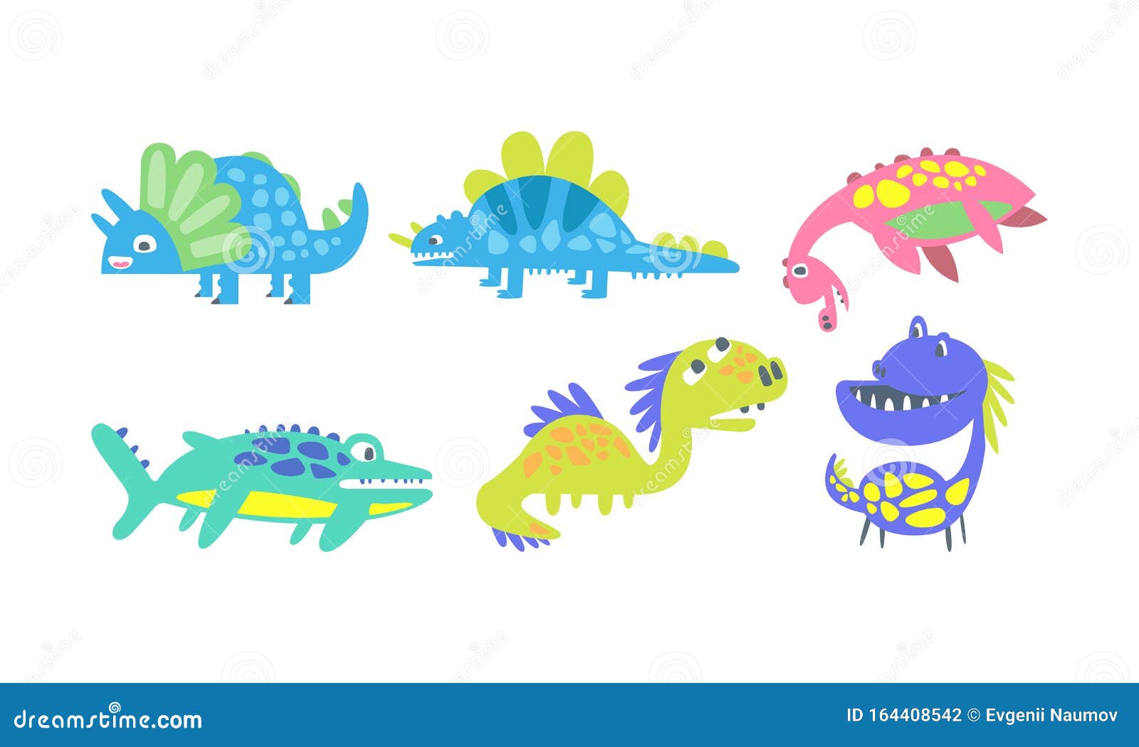 cute cartoon dinosaur characters  set. kid fantasy 