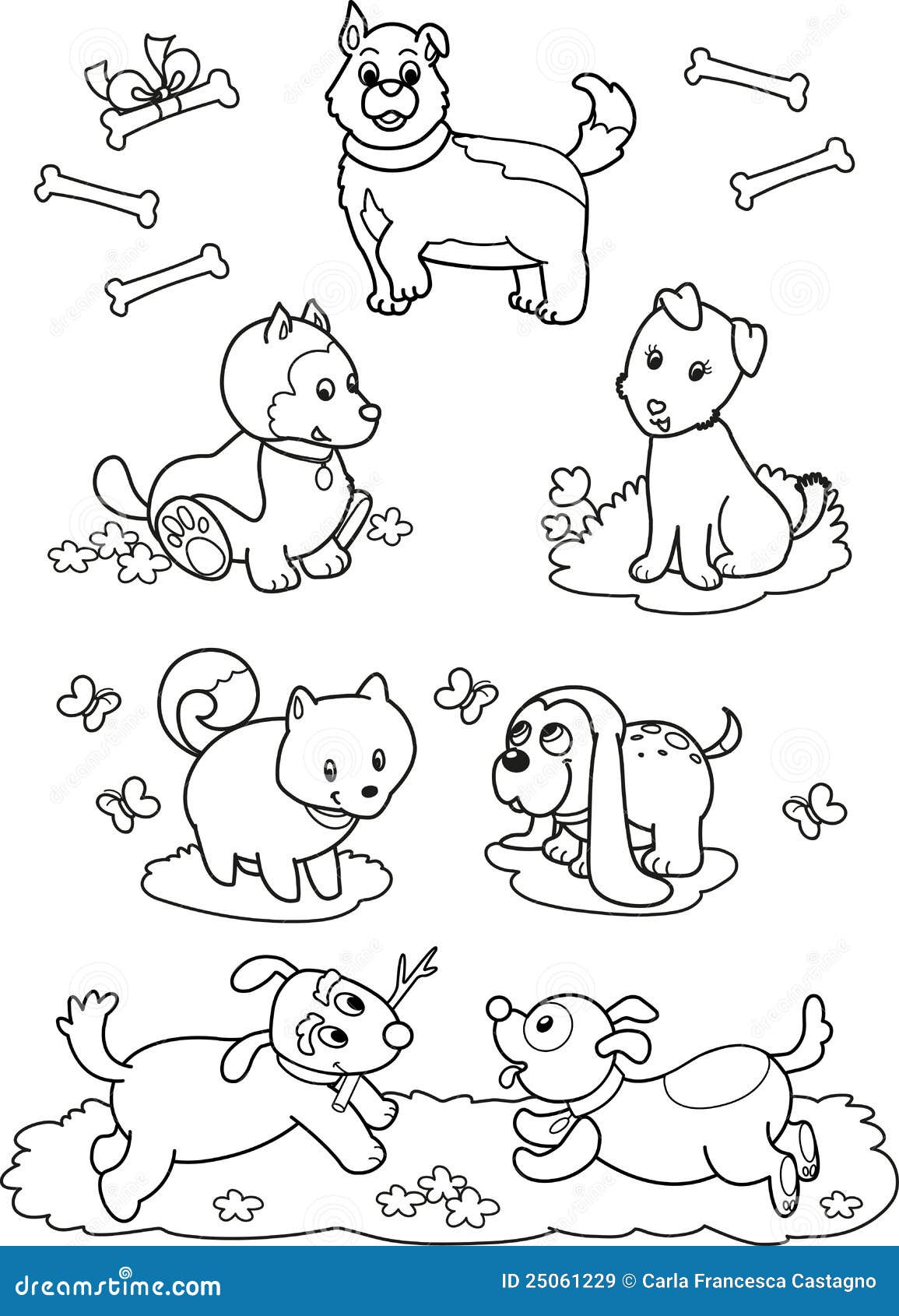 Cute Cartoon Dogs Coloring Page Stock Vector Illustration Of