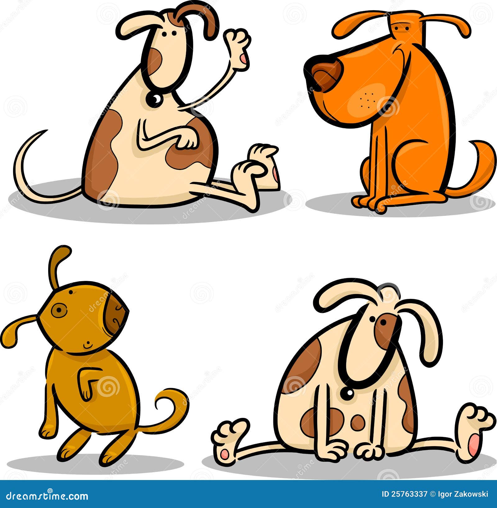 Cute Cartoon Dogs or Puppies Set Stock Vector - Illustration of brown