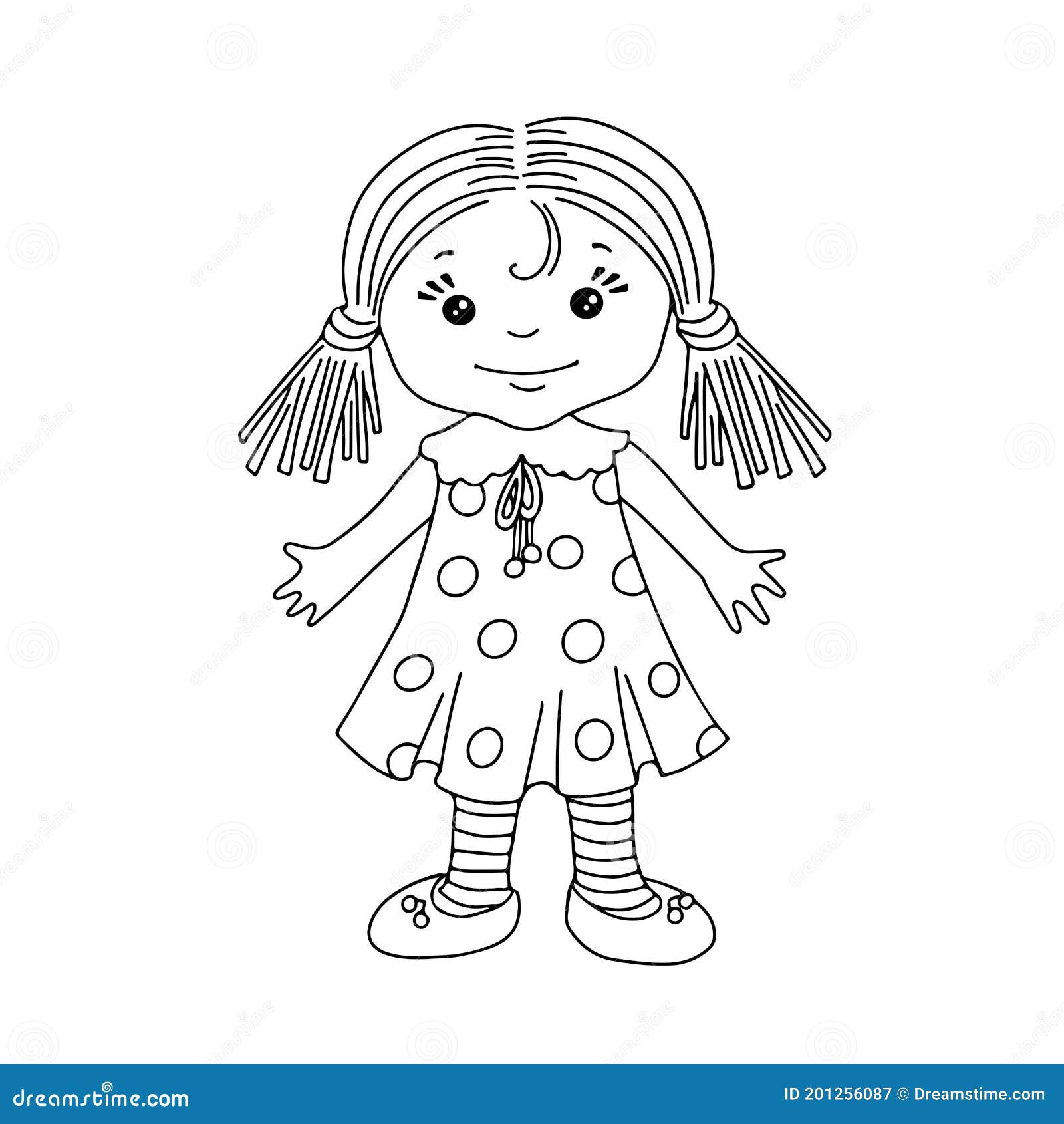 cute cartoon doll little girl coloring page book chilren toy concept black white illustration vector eps 201256087