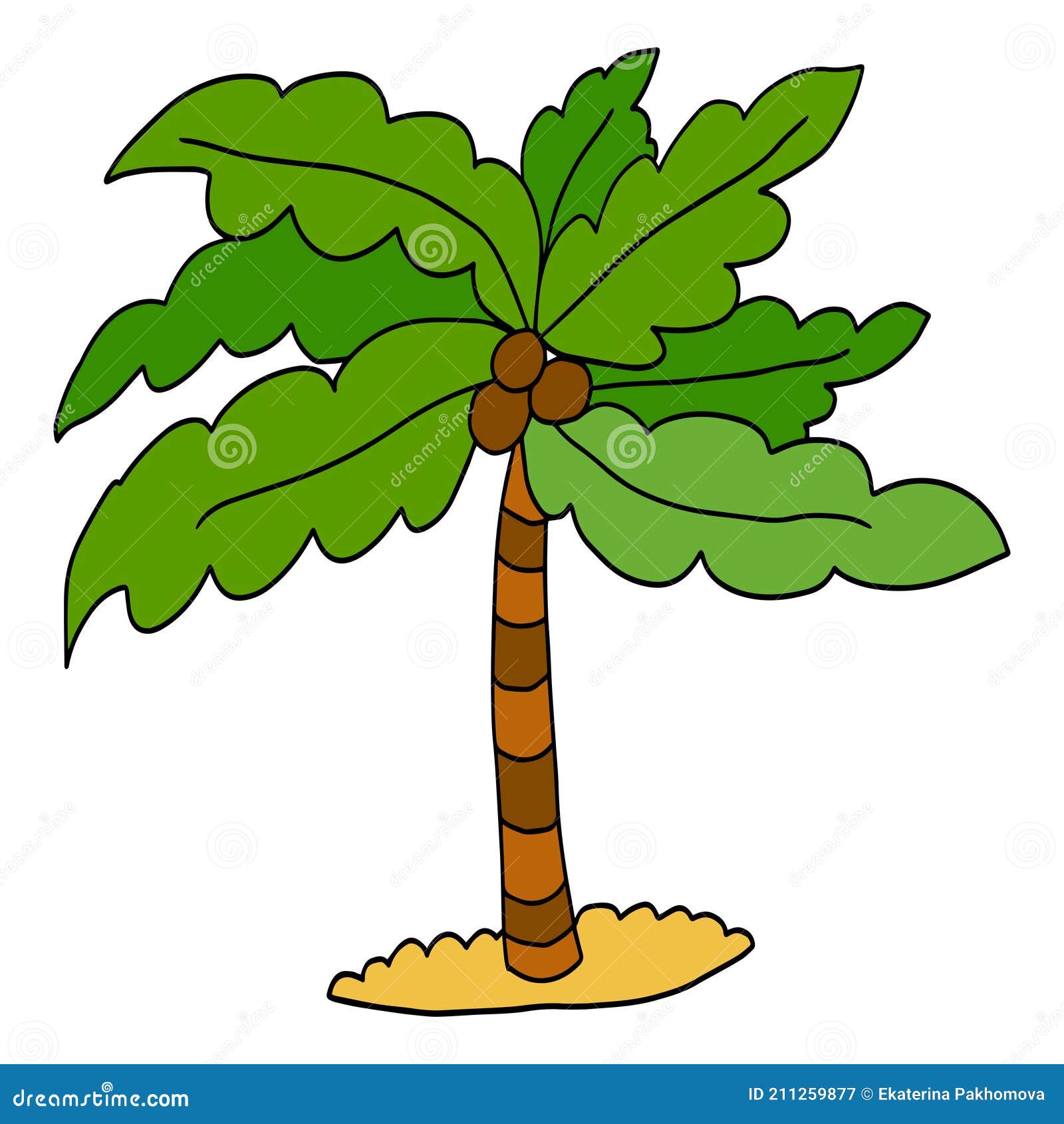 Cute Cartoon Doodle Linear Palm Isolated on White Background Stock ...