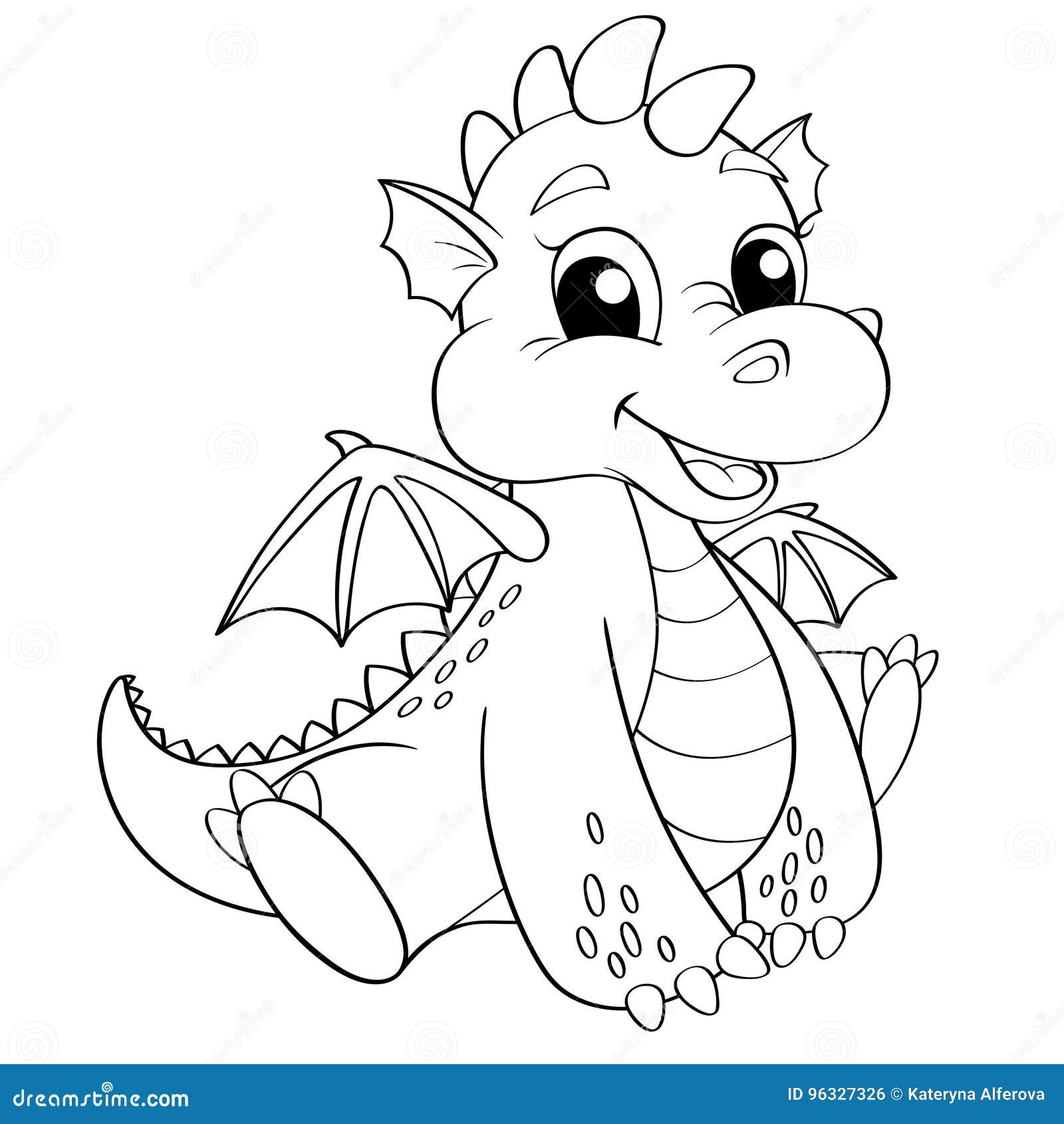 Cute Cartoon Dragon. Black and White Vector Illustration for Coloring ...