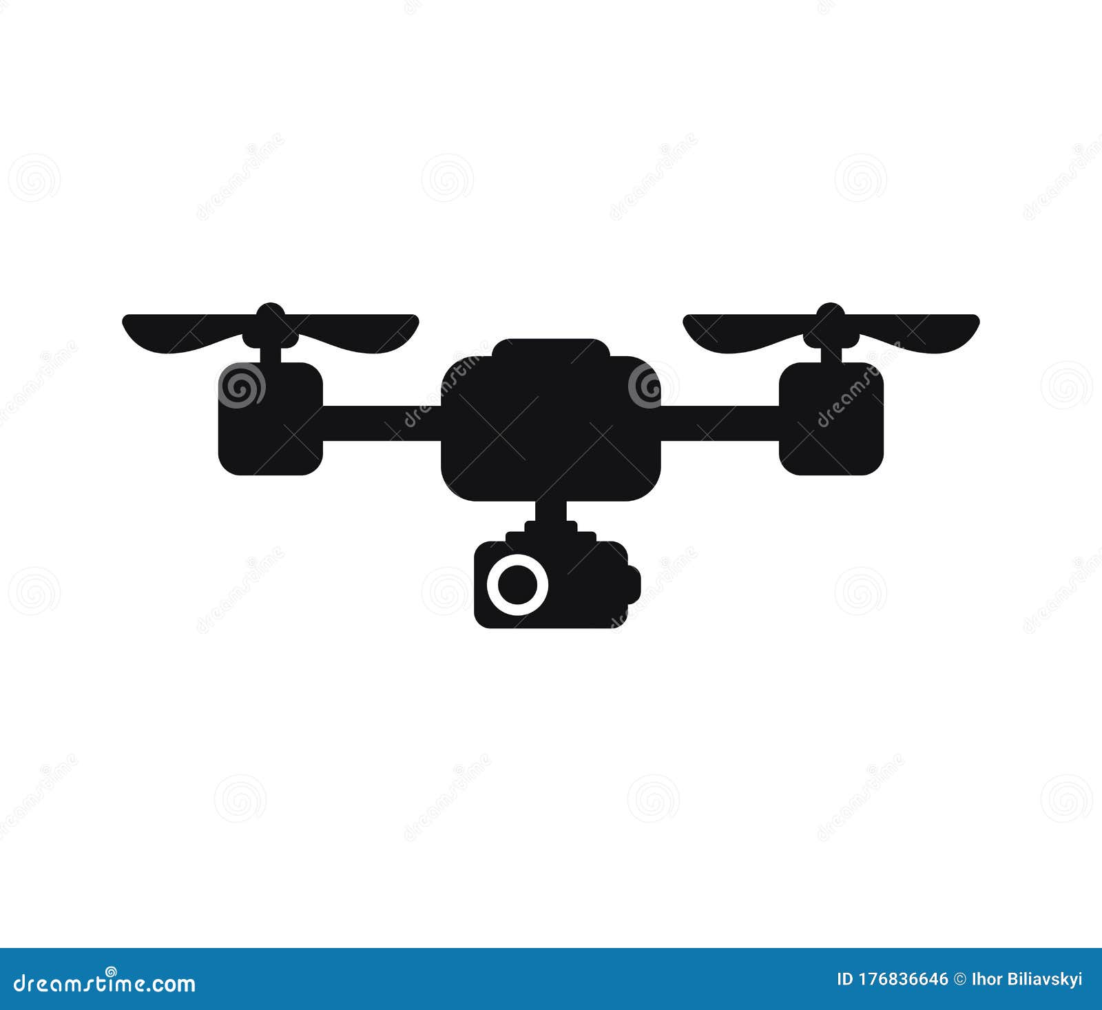 Cute Cartoon Drone with Camera for Photographing and Recording Video Isolated on White Background. Aerial Quadcopter Concept with Vector Illustration of camera, photographing: 176836646