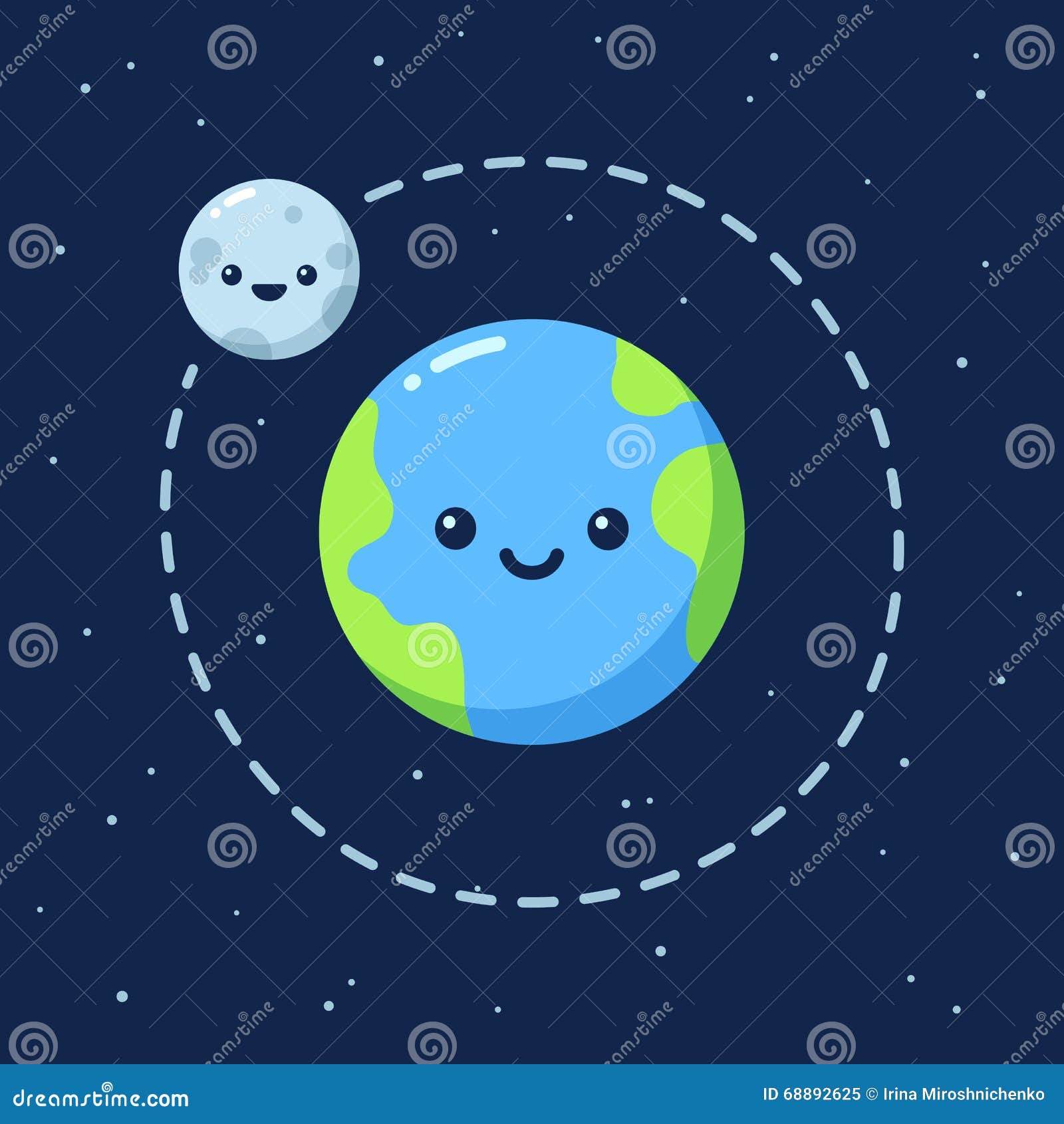 Cute Cartoon Earth with Moon Stock Vector - Illustration of star, space
